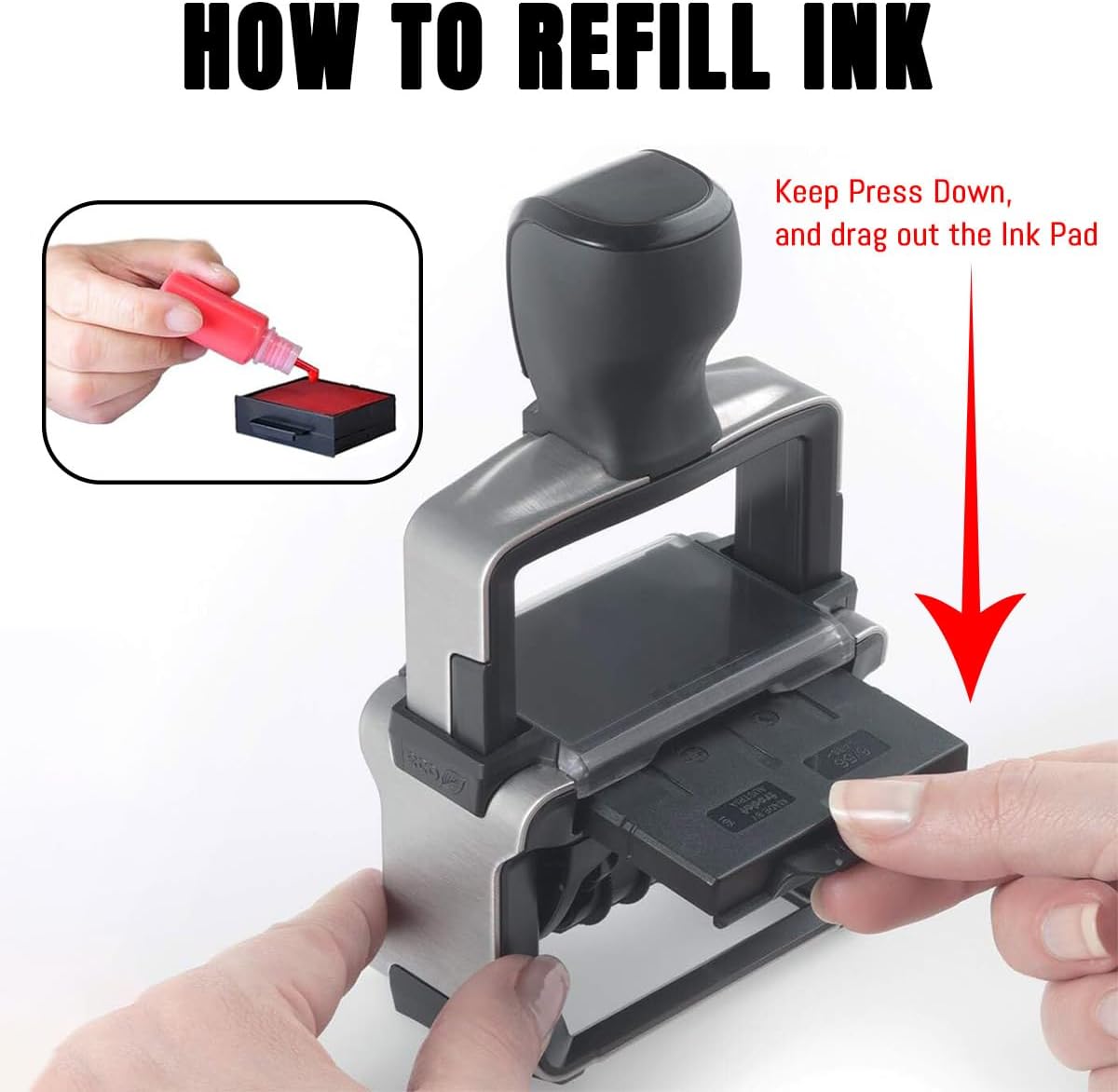 Custom Date Stamp with Personalized Text, Professional Self Inking - 4 Sizes 5 Color Inks Refill, for Paid Received Entered Stamper