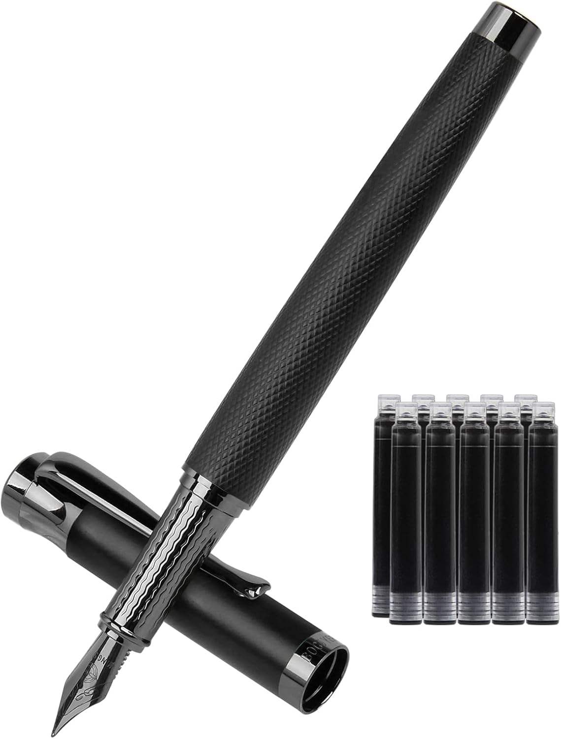 Luxury Fountain Pen Set,Ink Pen for Smooth Writing,Medium Nib,Includes 10 Ink Cartridges&Ink Converter,Best Pen Gift Case for Men & Women,fancy,Journaling,Executive Office pen-Black