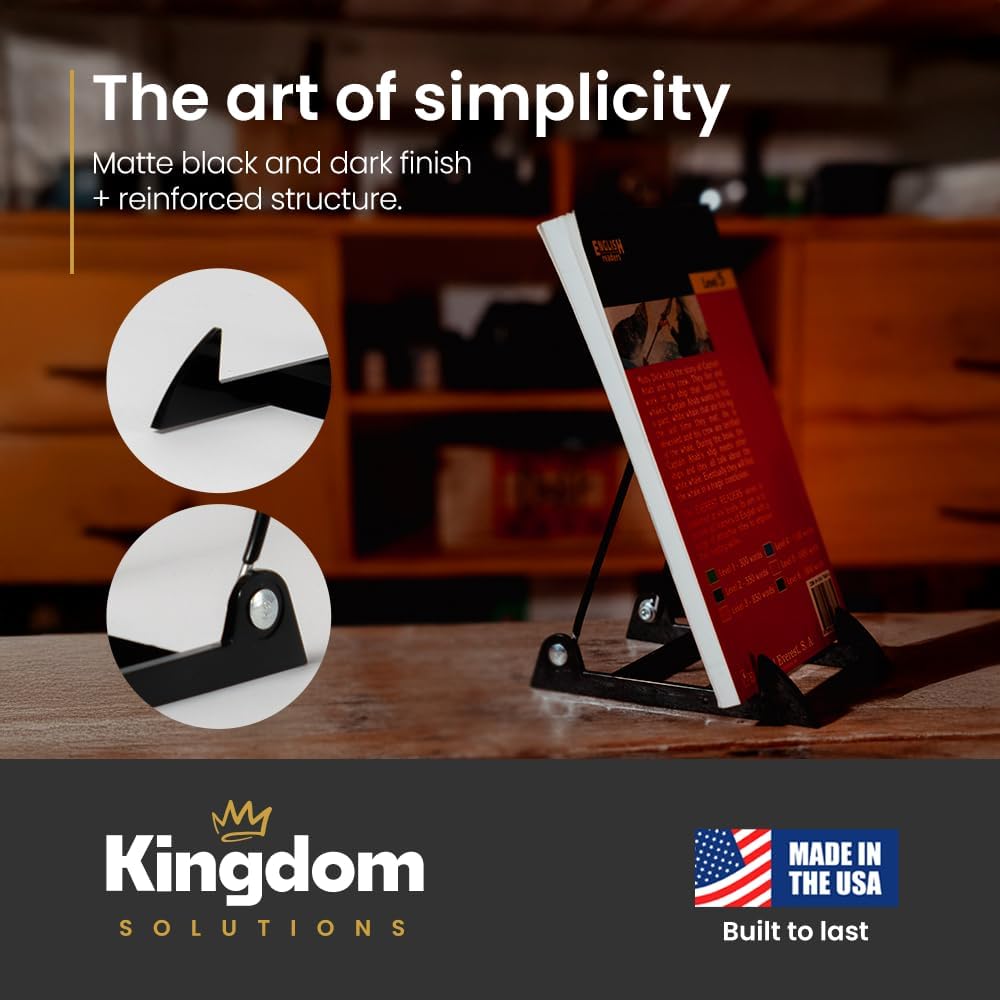 KINGDOM SOLUTIONS MADE IN USA 12-pack Sturdy & Durable Adjustable Black Acrylic Easels to Display Unnoticeably Plates, Art, Pictures & More - Unique on the Market