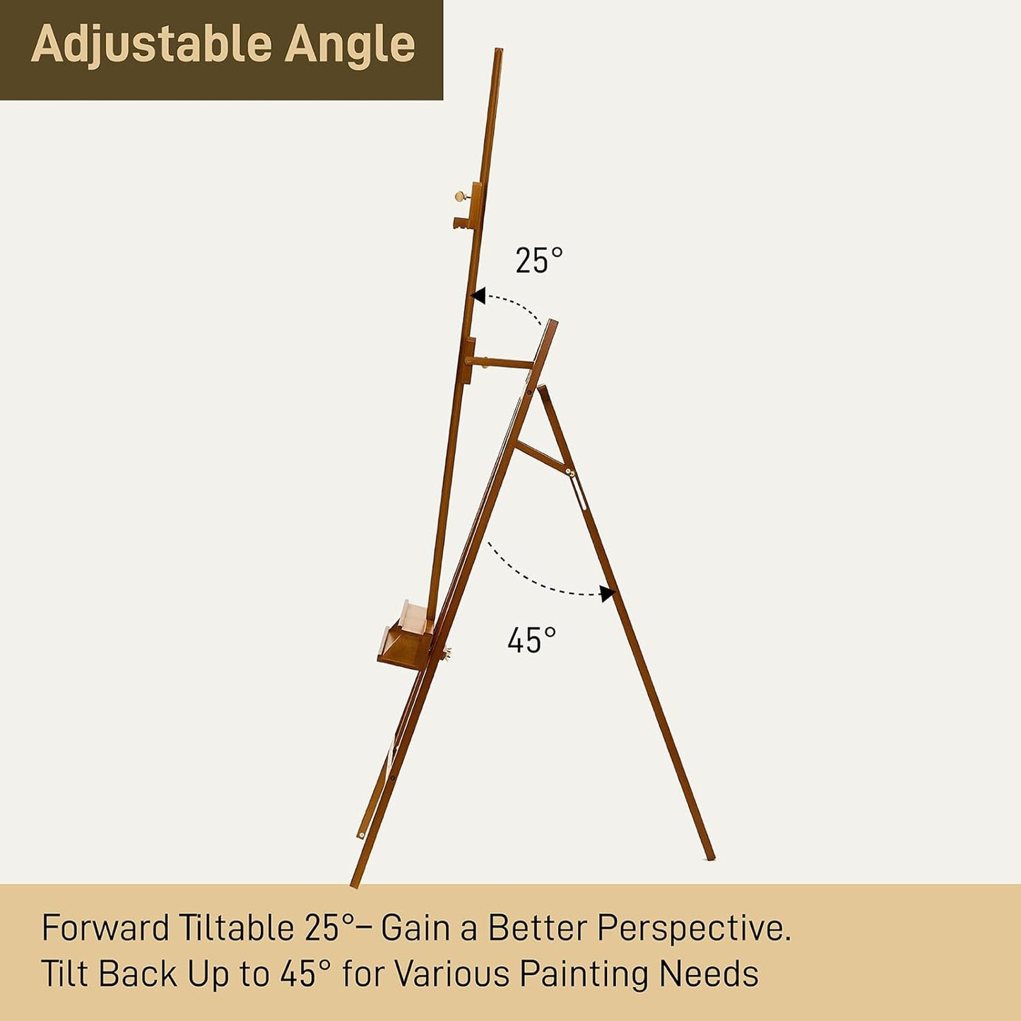 ATWORTH Studio Art Easel, Solid Beech Wood Artist Easel,Hold Canvas up to 48”, Adjustable A-Frame Lyre Style Painting Easel Stand with Storage Tray, Light Teak