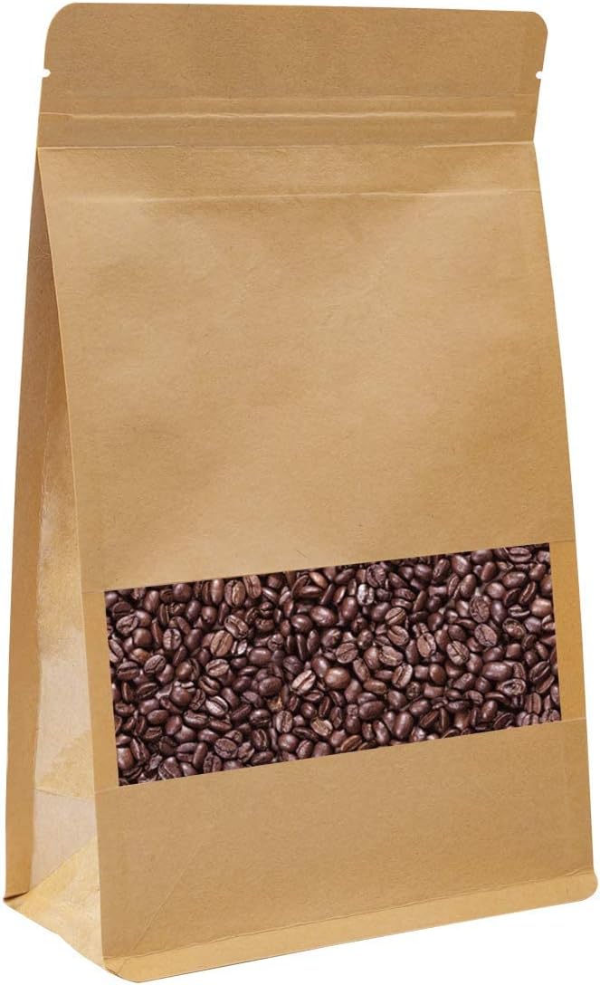 Stand Up Kraft Pouch Bags,Reusable Zip Lock Sealing & Notch Matte Transparent Window Bags, Resealable Zip Lock Food Storage Bag, 8.6 x 4.7 + 2.36 Inches, Pack of 50