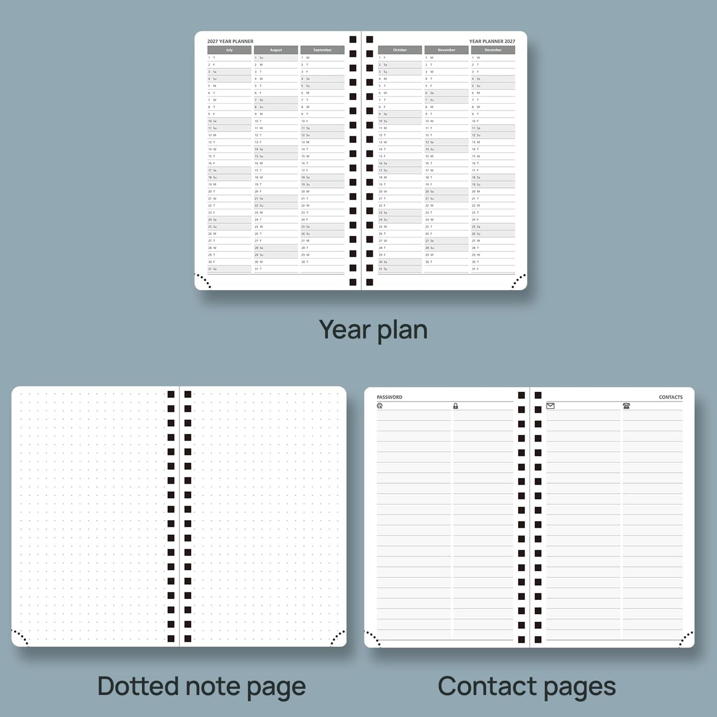 POPRUN 2026 Planner Weekly Notebook (Jan-Dec), Small Size 4''x 6.25'' - 2026 Pocket Calendar for Purse with Spiral Soft Cover, Plastic Ruler, Inner Pocket, 100 GSM - Soft Pink