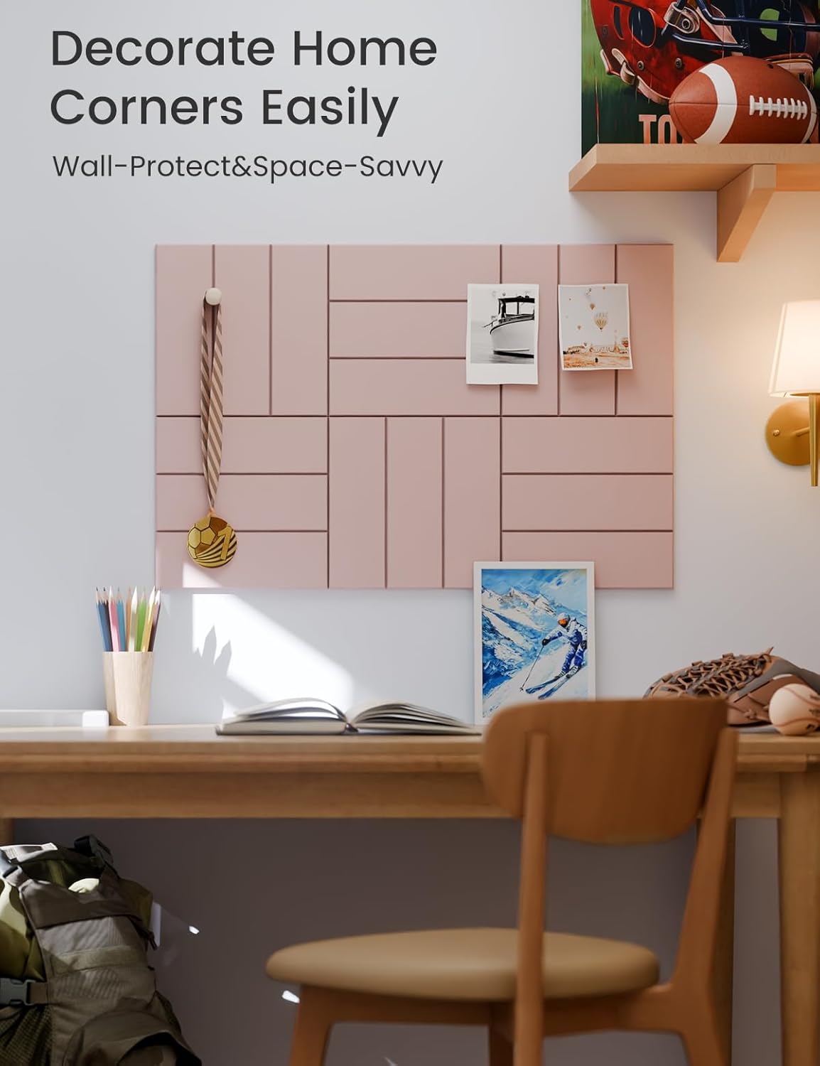 Felt Bulletin Board Tiles -28"x18" with 40 Adhesive Tabs, Cork Board Alternative for Office Decor, Push Pin Board Wall Organizer 6-Pack(Pink)