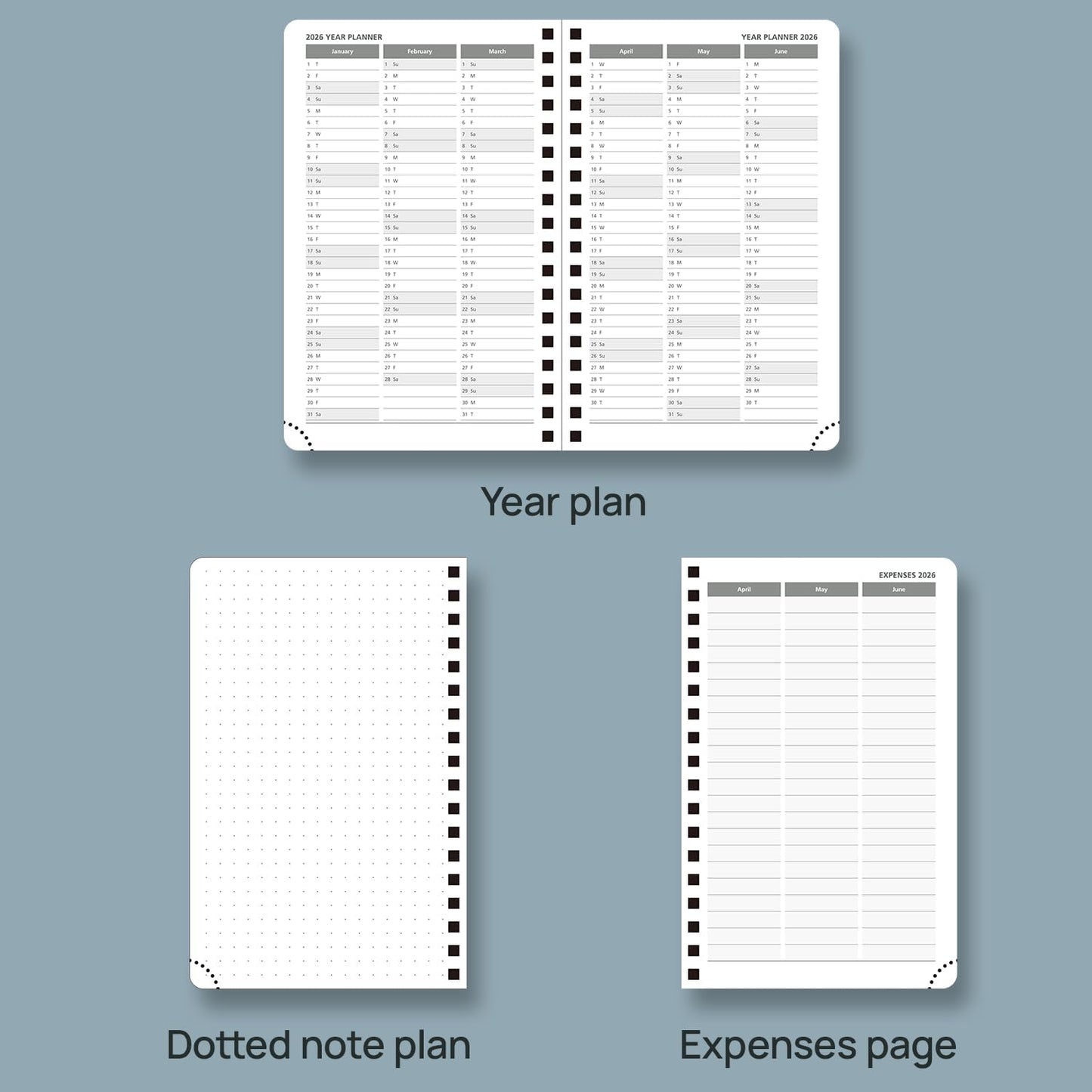 POPRUN 2026 Planner (Pocket Size 4''x 6.25'' Wire-Bond Hard Cover) Calendar Weekly and Monthly (Jan.2026-Dec.2026) Small Planner with Hourly Time Slots, for Purse, 100 GSM - Light Pink