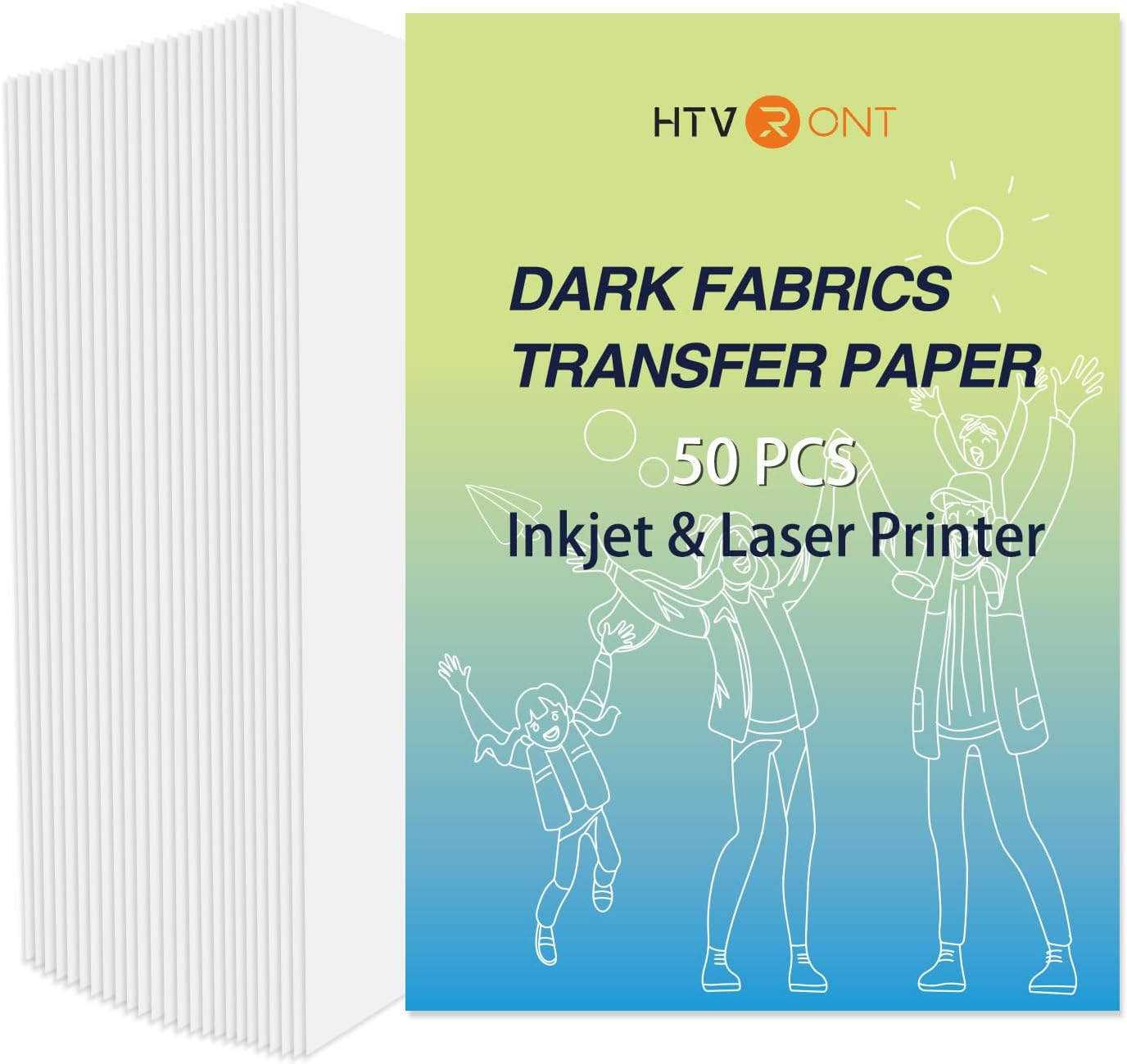 HTVRONT Iron on Transfer Paper for Dark T Shirts -50 Sheets 8.5x11" Heat Transfer Paper for Inkjet & Laser Printer, Stretchable & Durable Printable Heat Transfer Vinyl, Easy to Use