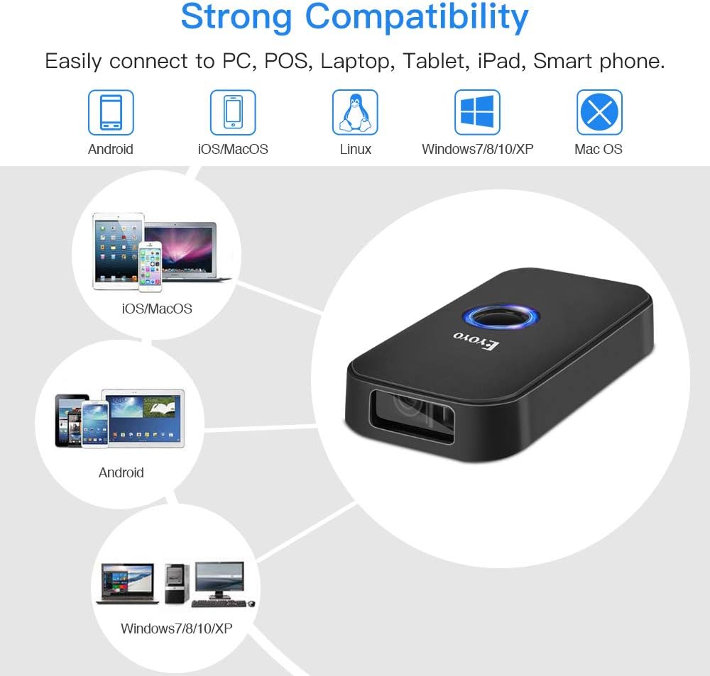 Eyoyo Mini Bluetooth Barcode Scanner: Portable Wireless & USB Wired 1D Bar Code Reader for Book Library Inventory - Fast CCD Screen Scanning Compatible with iPad, iPhone, Android Phones, Tablets PC