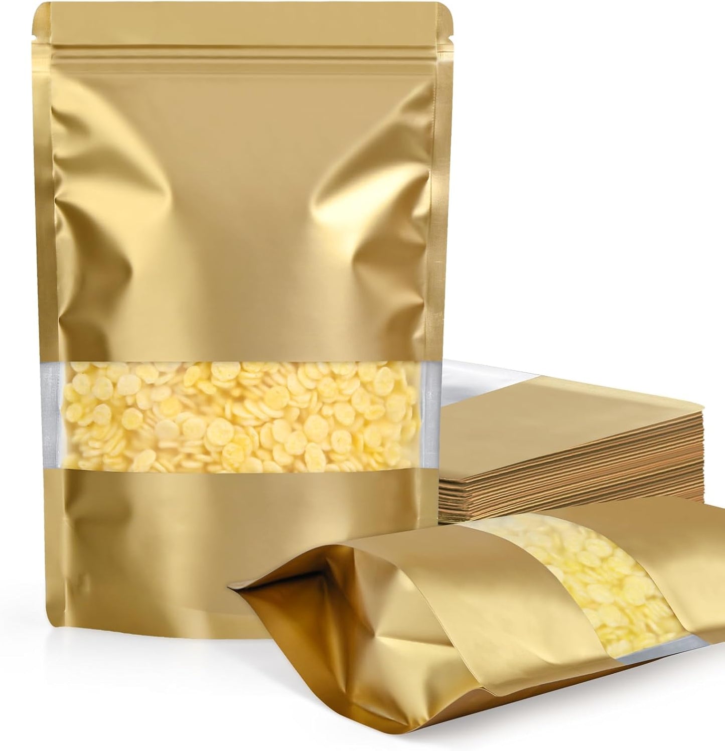 FireKylin 100 Pack Smell Proof Bags, Resealable Bags with Matte Window, Foil Pouch Stand Up Sealable Bags for Packaging(Gold,4" x 6")