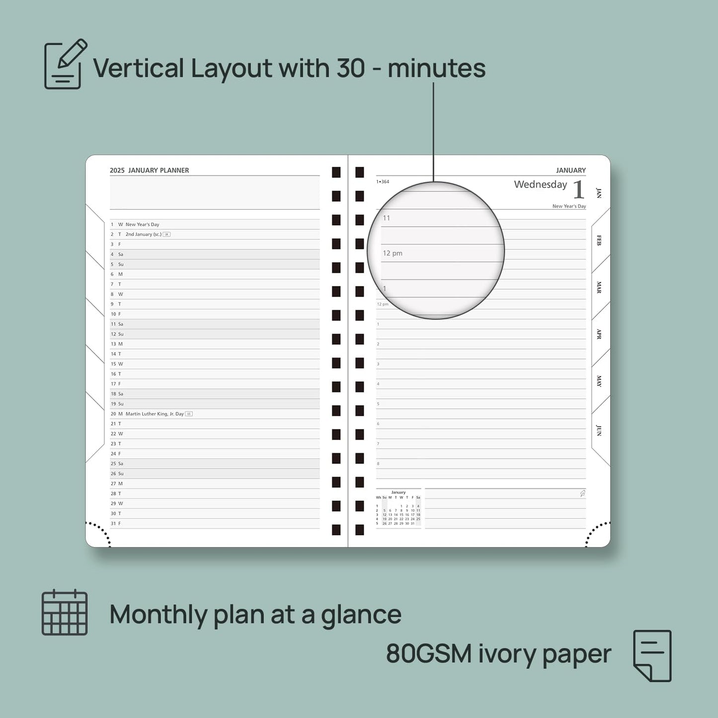 POPRUN Academic Daily Planner 2025-2026 One Page A Day - [5.75" x 8.5"- Spiral Hard Cover], Appointment Book (July 2025 - June 2026) with Monthly Calendar - Violet