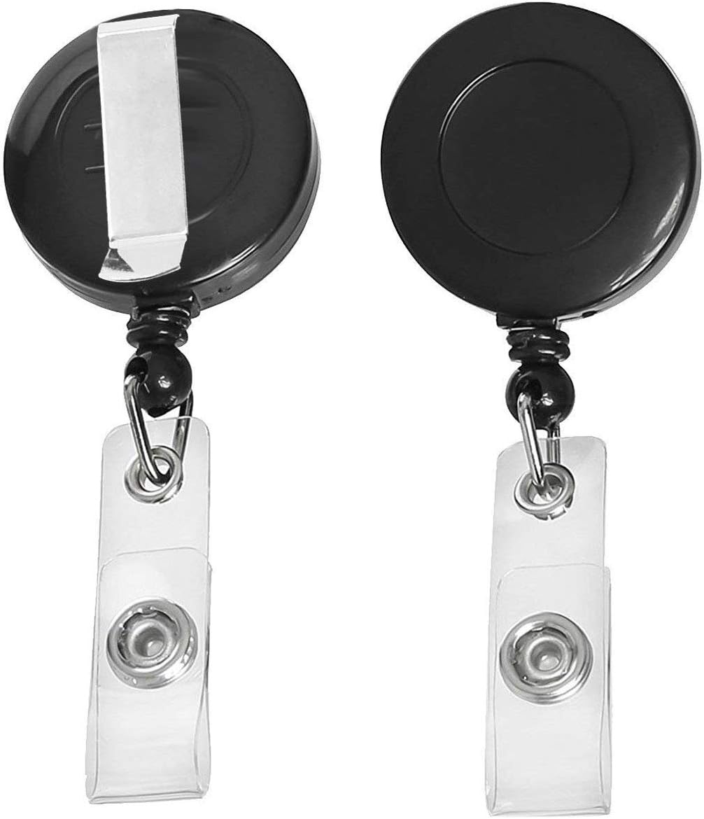 JANYUN 100 Pcs Black Badge Reels Retractable Badges Holder for ID Card Keychain Whistles Lanyards for School Office