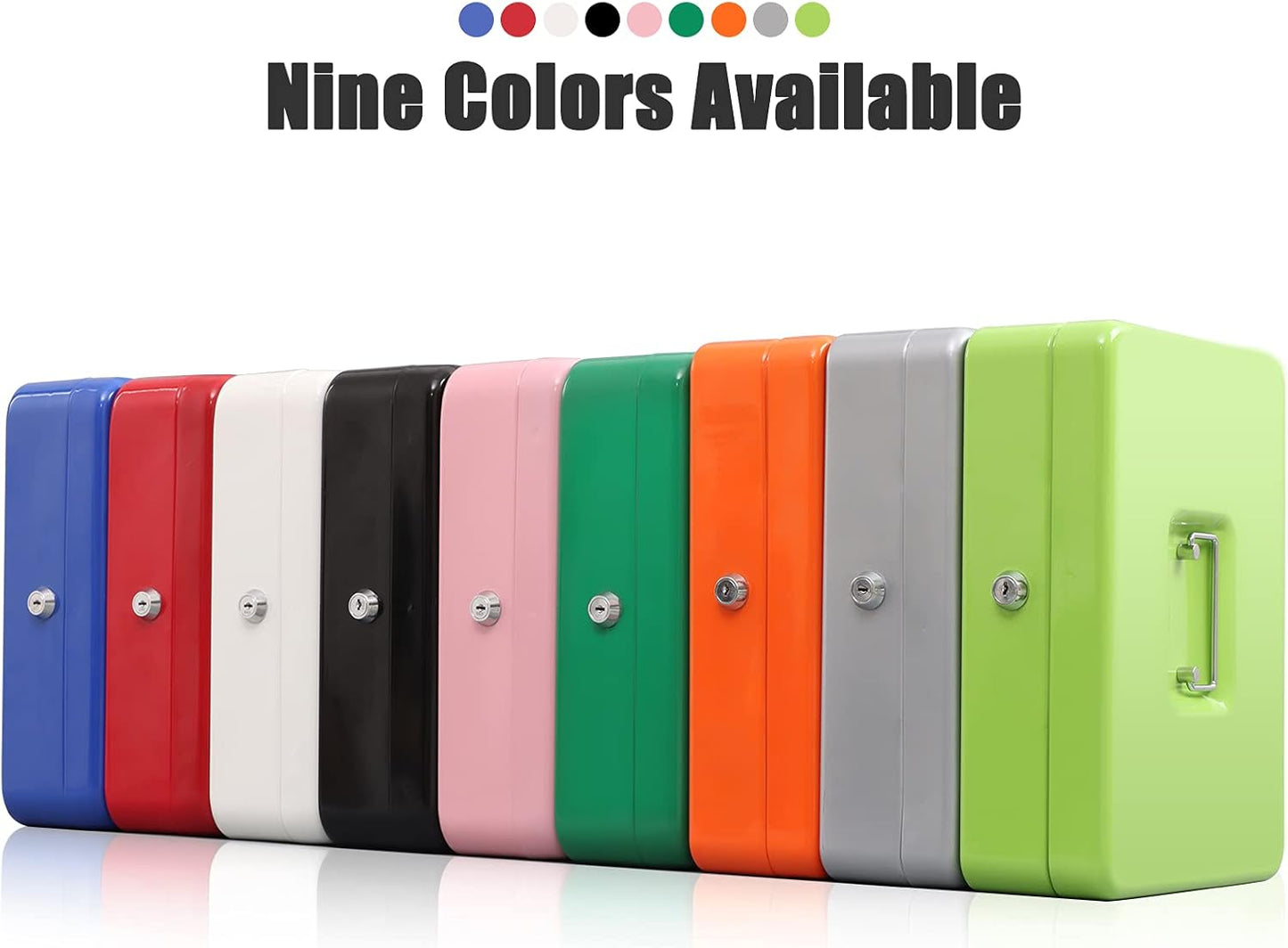 KYODOLED Locking Cash Box with Lock,Money Box with Cash Tray,Lock Safe Box with Key Money Saver,Money Saving Organizer,11.81Lx 9.45Wx 3.54H Inches,Limegreen XL Large