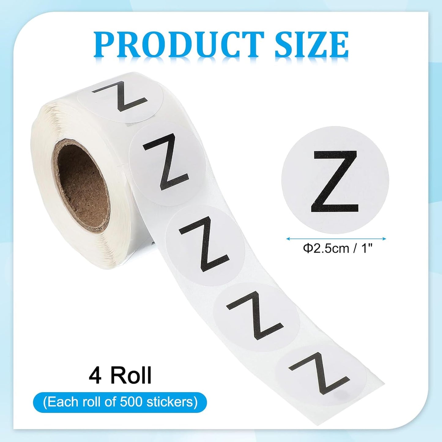 PATIKIL 1" Letter Z Stickers, 4 Rolls Self-Adhesive Alphabet Round Circle Dots Labels for Organization Storage Inventory Boxes Scrapbook Craft 2000 Pcs Total