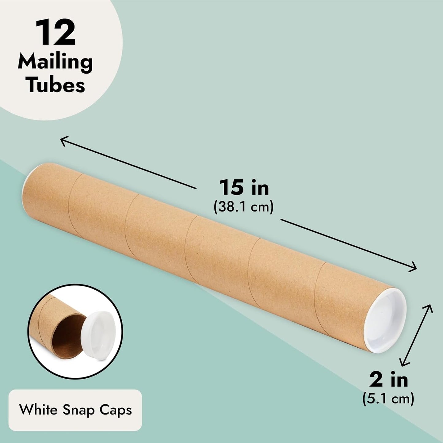 Stockroom Plus Cardboard Tubes - 12-Pack, 2 in x 15 in, Brown, Round - Mailing Tubes, Poster Storage & Blueprint Tube for Art Prints & Documents