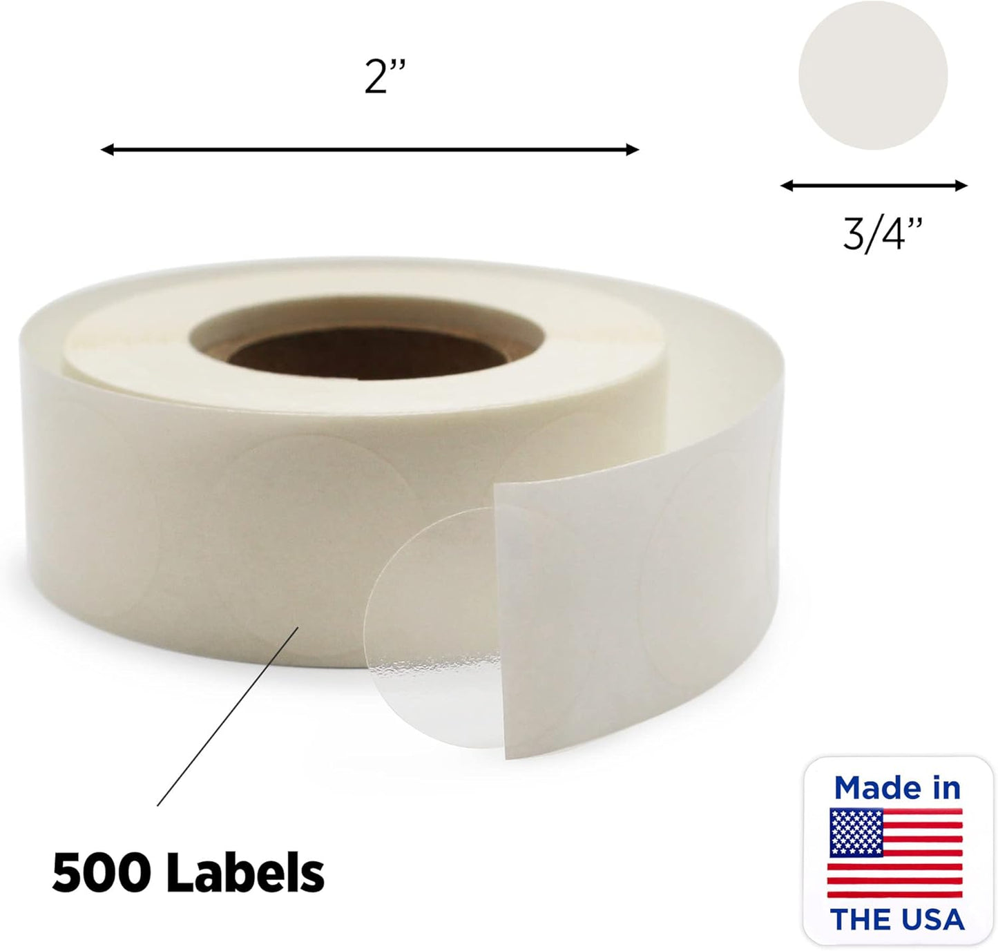 ChromaLabel 0.75 Inch Clear Transparent Dot Stickers, 500 per Roll, Non Perforated