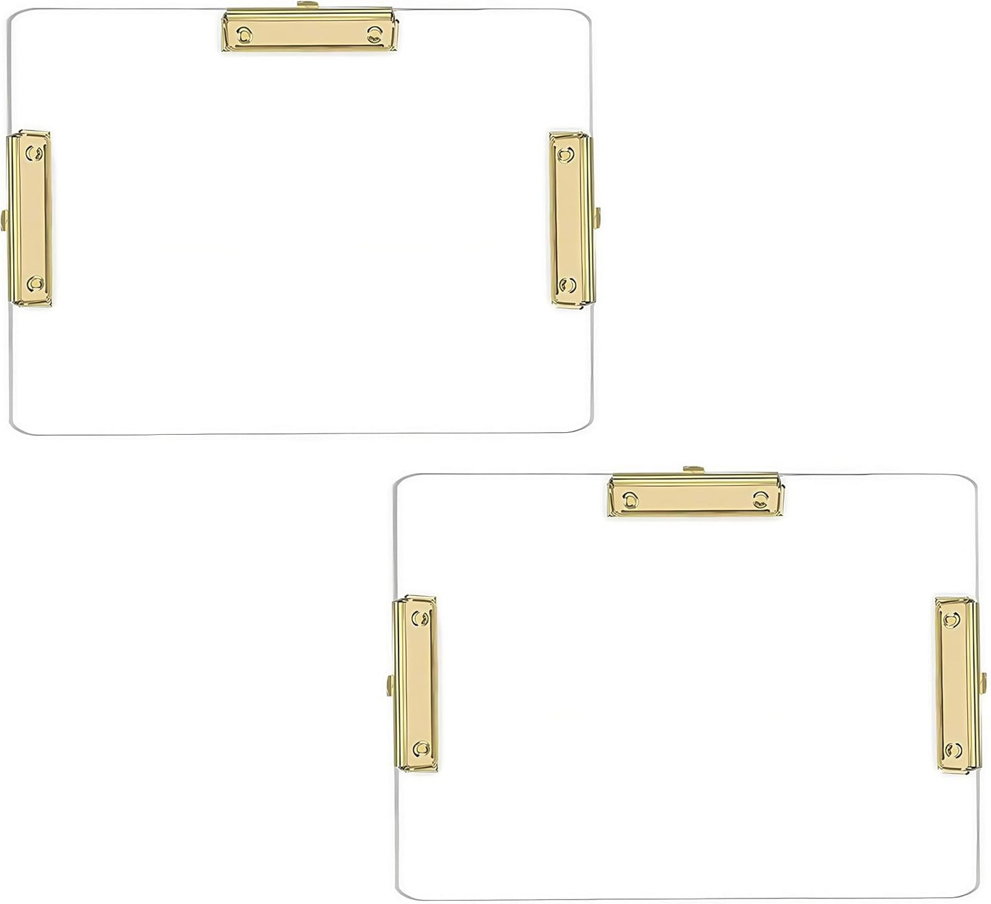 JIARI 2 Pack Clear Acrylic Horizontal with 3 Clip Clipboard Large Size 11" x 17" (3 Clip-Gold 2 Pack)