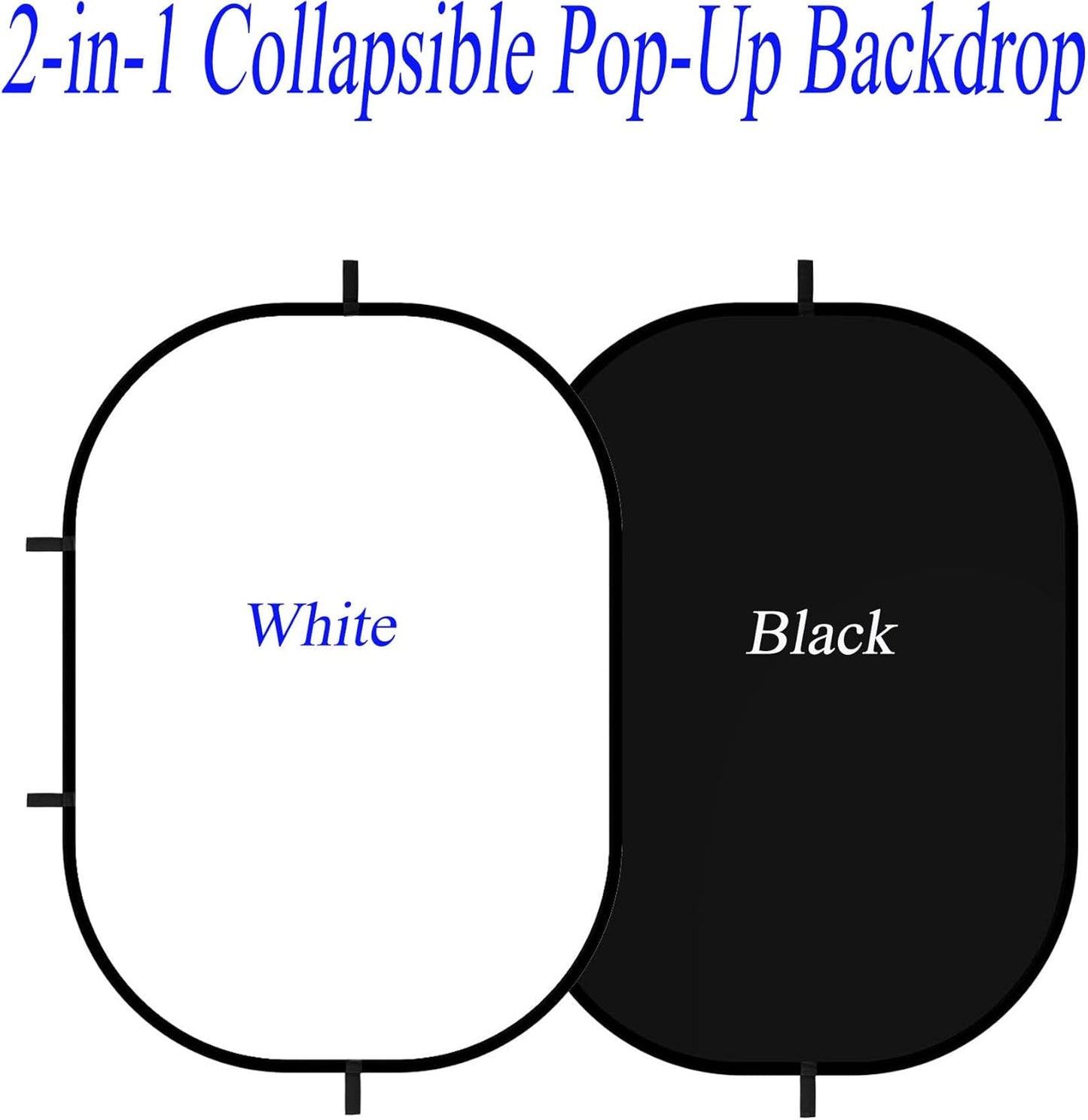 5x6.6ft/1.5×2m Chromakey Backdrop, 2-in-1 Black Screen and White Screen, Collapsible Reversible Pop Up Background for Photography Studio, Live Streaming, Video Shooting (Black/White)