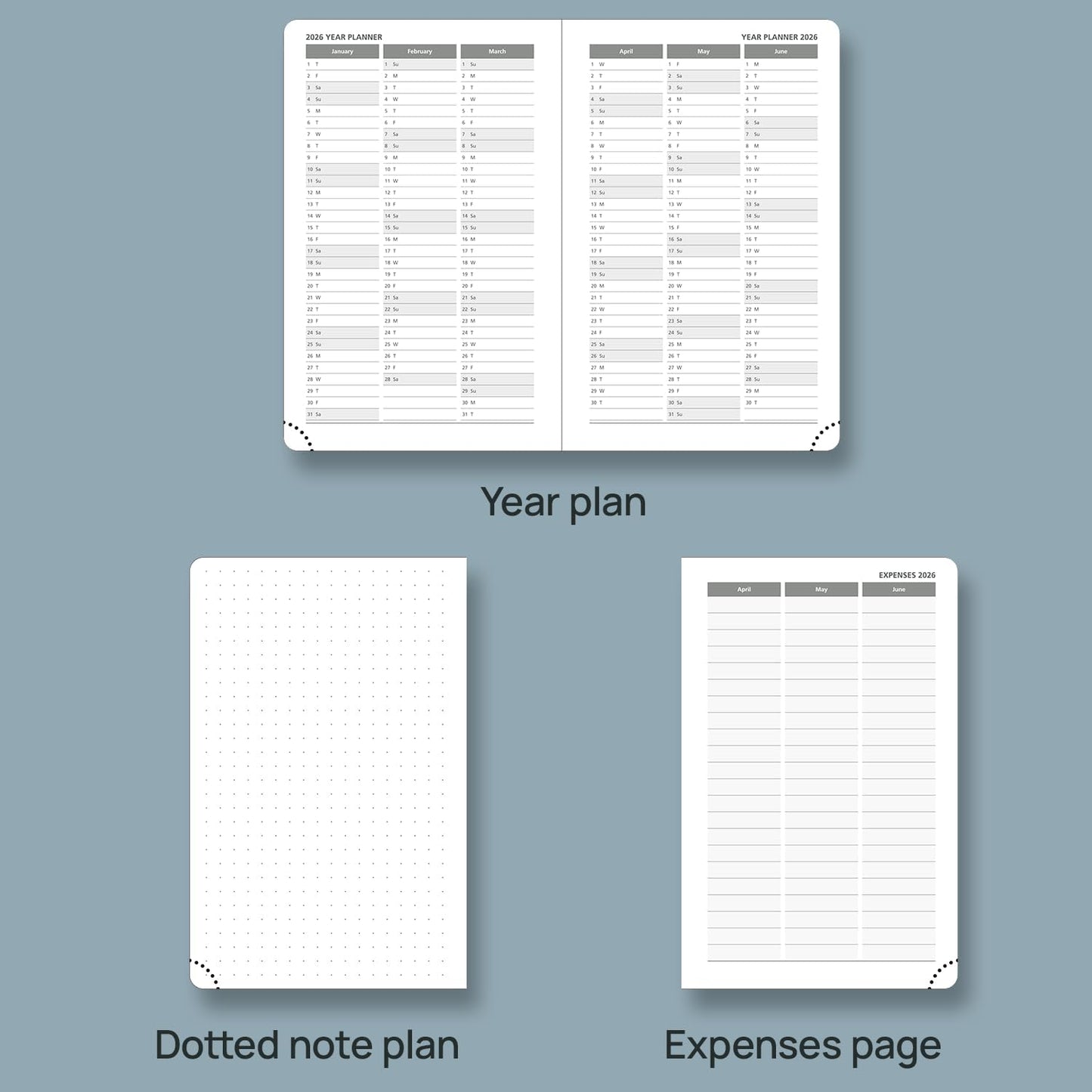 POPRUN Pocket Calendar 2026 (Small Size- 4'' x 6.25") Weekly and Monthly for Purse - Planner 2026 (Jan. 2026 - Dec. 2026) with Vegan Leather Soft Cover, Plastic Ruler, Pen Holder and More - Pacific Green