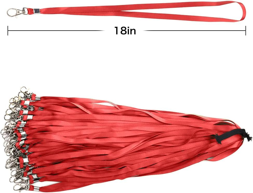 Lanyards 10 Pcs Bulk Lanyard for Id Badges Flat Black Lanyard with Badge Clip Swivel Hook (10, Red)