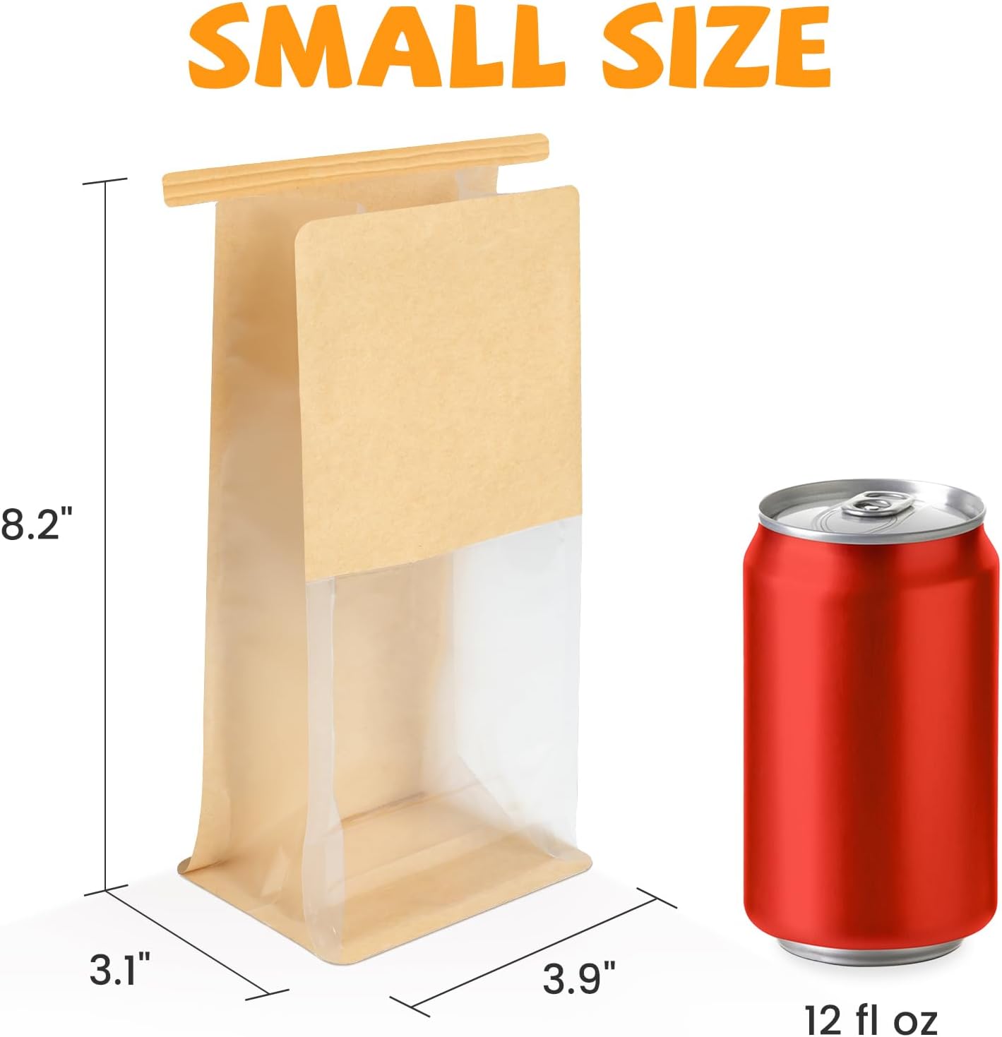50 Pack Small Bakery Bags with Window, 3.9x3.1x8.2 Inches Tin Tie Tab Lock Cookie Packaging Bag Resealable Paper Treat Bags for Homemade Granola, Popcorn, Candies, Goodies