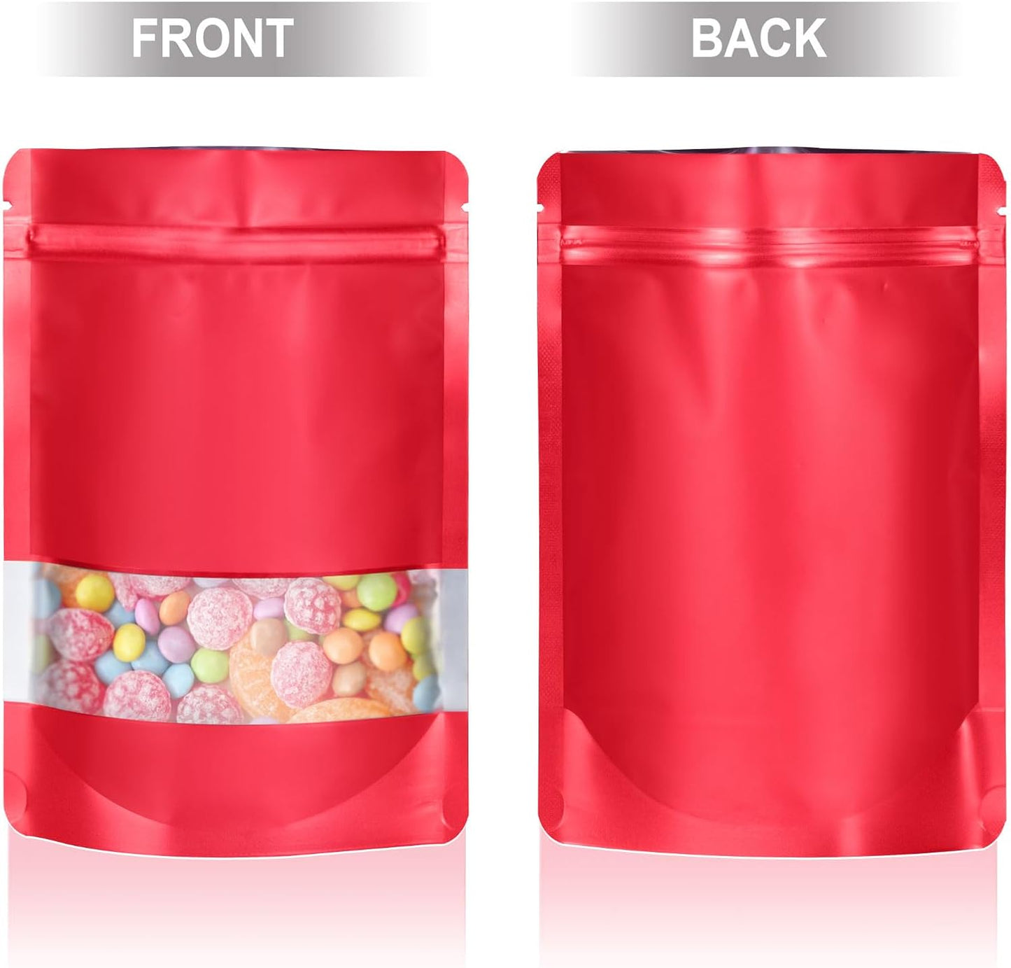 6.3"x9.5" 120pcs Mylar Bags for Food Storage,Smell Proof Bag with Matte Window Resealable Food Storage Bags for Small Business, Stand-up Foil Pouch Packaging Freeze Dried Candy Bag（Red）