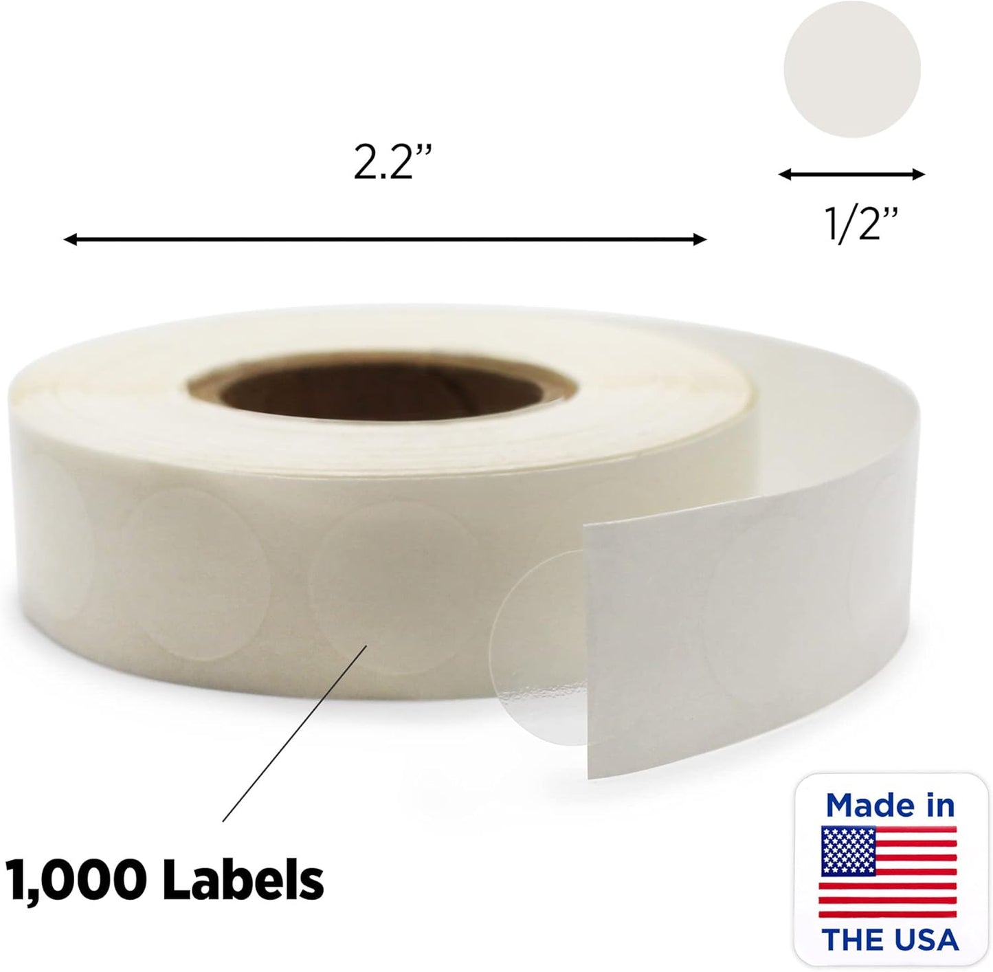 ChromaLabel 0.50 inch Round Label Clear Transparent Dot Stickers, 1000 Labels per Roll, Non-Perforated