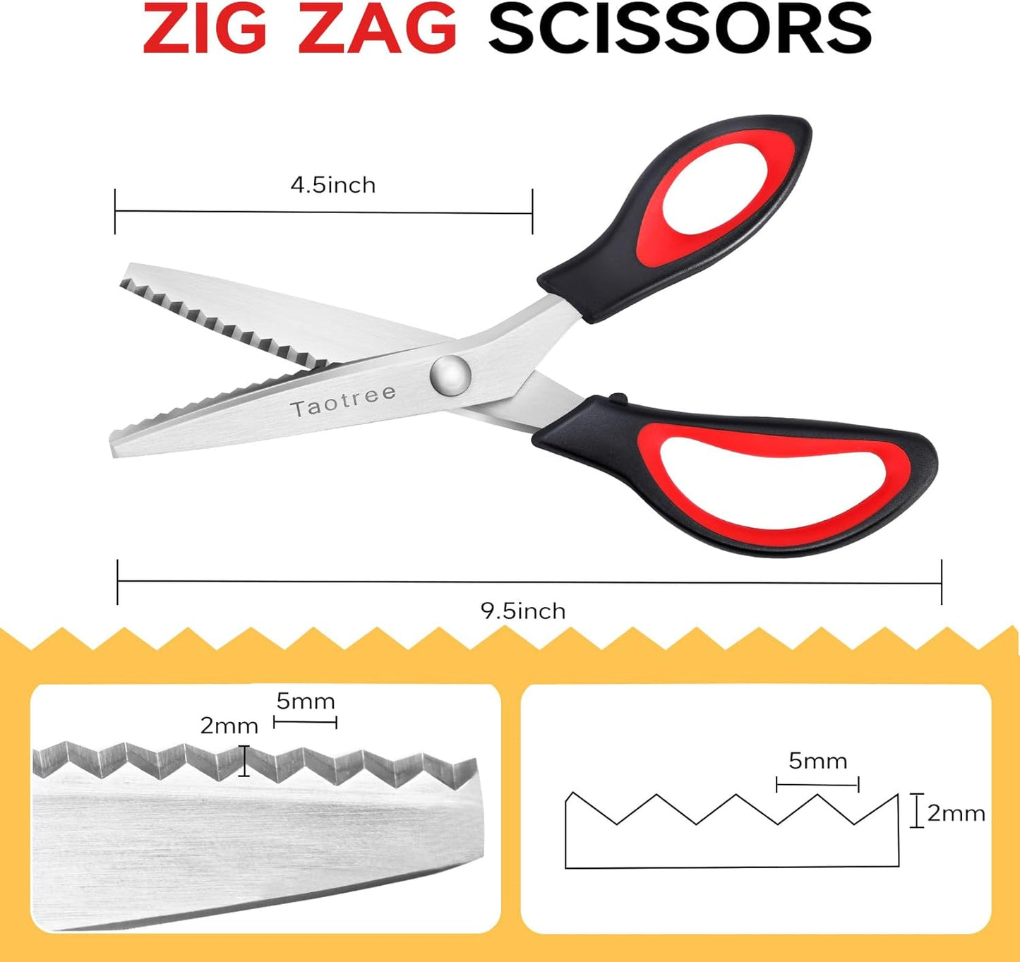 Pinking Shears for Fabric Cutting, Taotree 9.5" Sewing Scissors, Zig Zag Craft Scissors Decorative Edge, Fabric Sewing Supplies, Professional Handheld Dressmaking Arts Crafting Scrapbooking Supplies