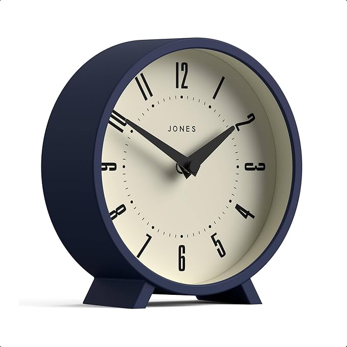 JONES CLOCKS® Venus Desk Clock | Modern Round Design | Blue | Stylish Retro Look by JONESCLOCKS