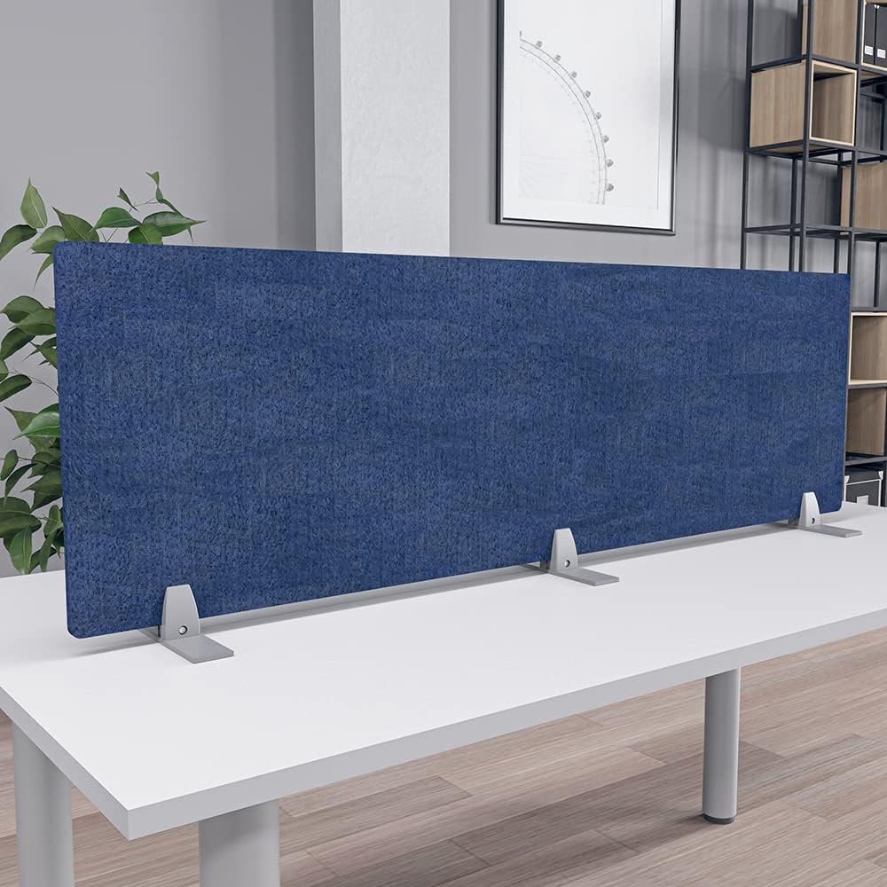 Freestanding Acoustic Desk Divider with Mount | Eco-Friendly Privacy Screen Panel | Noise Reducing Desk Partition | Tackboard Option & Easy to Install | Made from Recycled Plastic | Blue - 18" X 47"