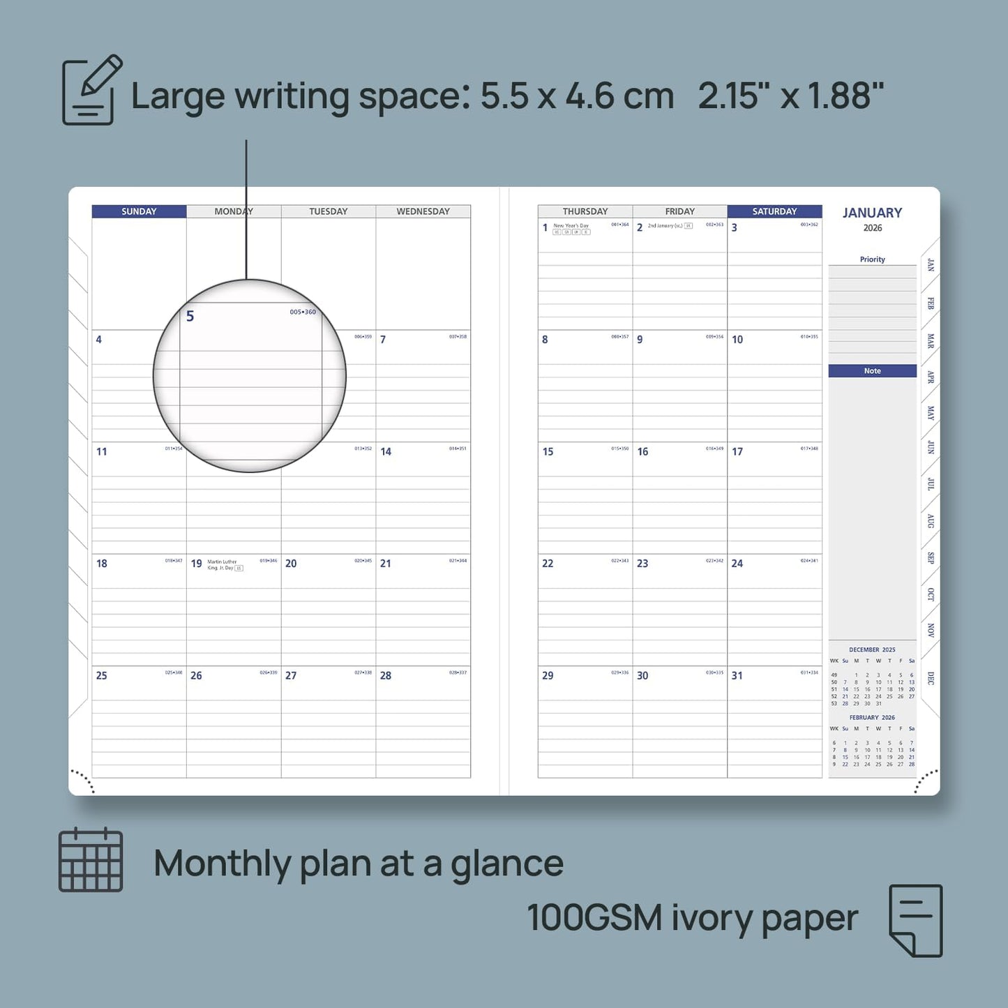 POPRUN 2026 Weekly Planner (A4 Size-8.25'' x 11.75''), 15-Minute Appointment Book (Jan 2026-Dec 2026) with Monthly Tabs, Inner Pockets, Pen Holder, PU Leather Softcover, 100GSM - Black