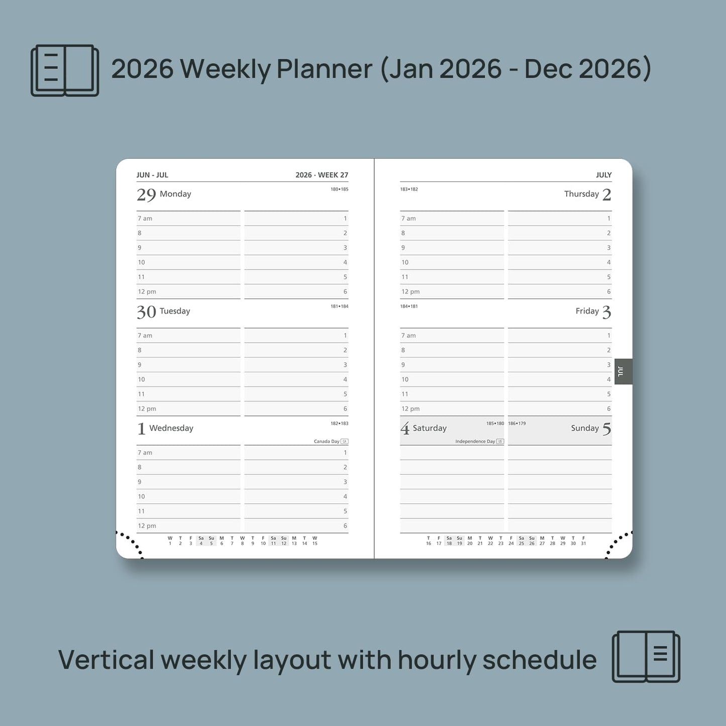 POPRUN Pocket Calendar 2026 (Small Size- 4'' x 6.25") Weekly and Monthly for Purse - Planner 2026 (Jan. 2026 - Dec. 2026) with Vegan Leather Soft Cover, Plastic Ruler, Pen Holder and More - Pacific Green