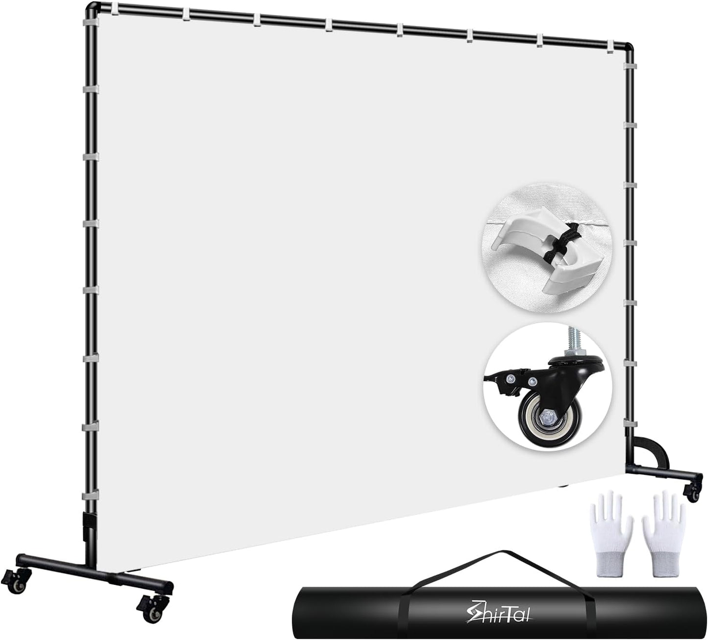 7x10ft White Photo Backdrop with Stand,Movable Photography Backdrop Stand Kit with Wheels and White Screen Backdrop Background for Photo Shooting,Video Recording，Events, Party