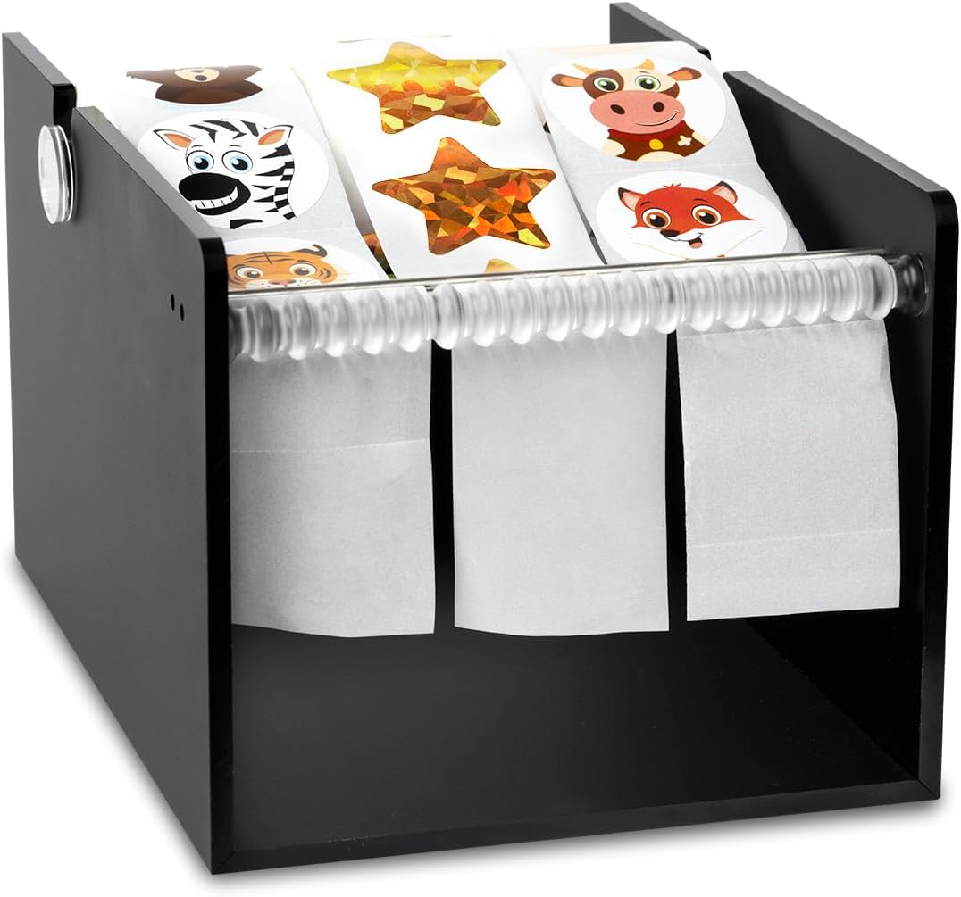 2 Pack Manual Label Sticker Dispenser for Rolls of Stickers - Adjustable Tabletop Acrylic Holder for Multiple Rolls in Classroom, Business, Home