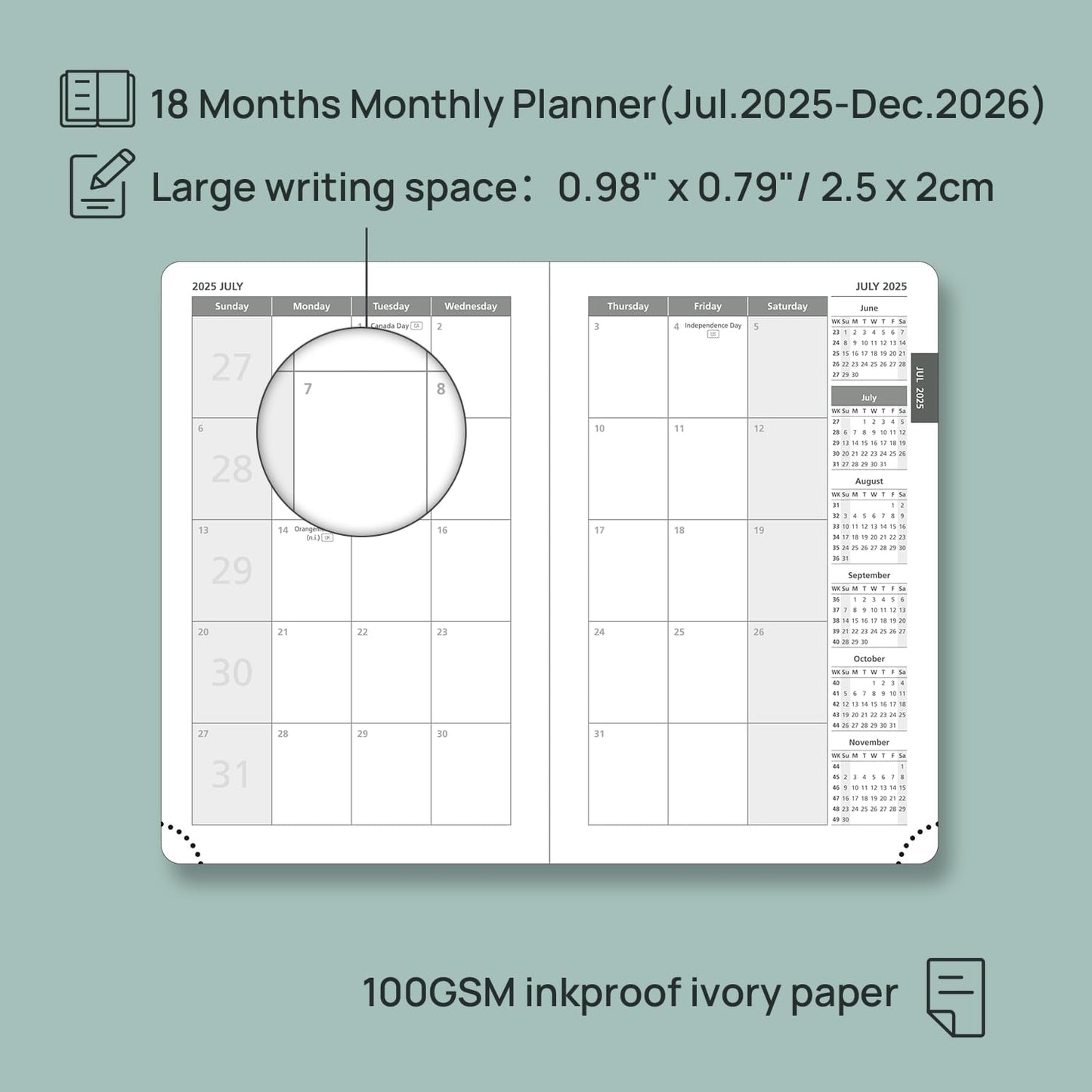 POPRUN Pocket Monthly Planner 2025-2026 (Pocket- 4''x 6.25''Soft Leather Cover) - 18 Month Calendar Book for Purse (Jul.2025-Dec.2026), 100 GSM Thick Paper - Brown