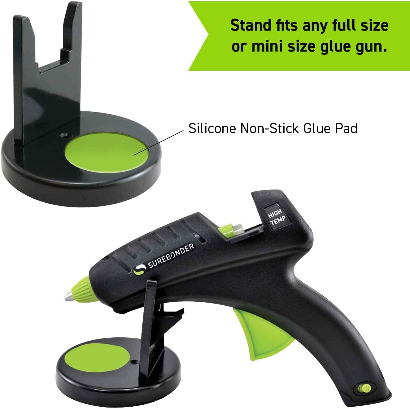 Surebonder Universal Glue Gun Stand with Silicon Anti-Drip Non-Stick Pad, Works with Almost Any Glue Gun, Black