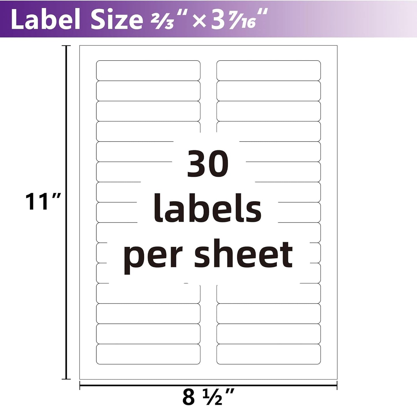 File Folder Labels,750 Labels 1/3 Cut,Self Adhesive Labels,Printable Permanent Label Stickers for Manila File Folders,2/3" x 3-7/16",Laser/Inkjet,25 Sheets,White