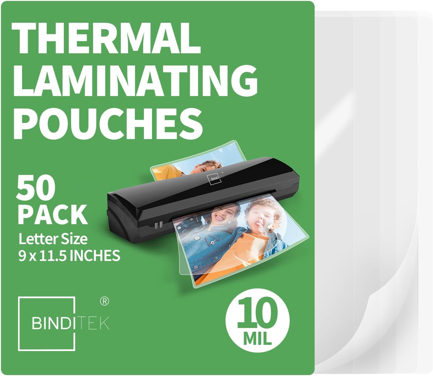 Binditek 50 Pack 10 Mil Thermal Laminating Pouches, 9x11.5 Inches Laminating Sheets, for Letter Size, Ultra Clear, Glossy, Hold 8.5x11 Inches, Heat Seal, School Office Supplies