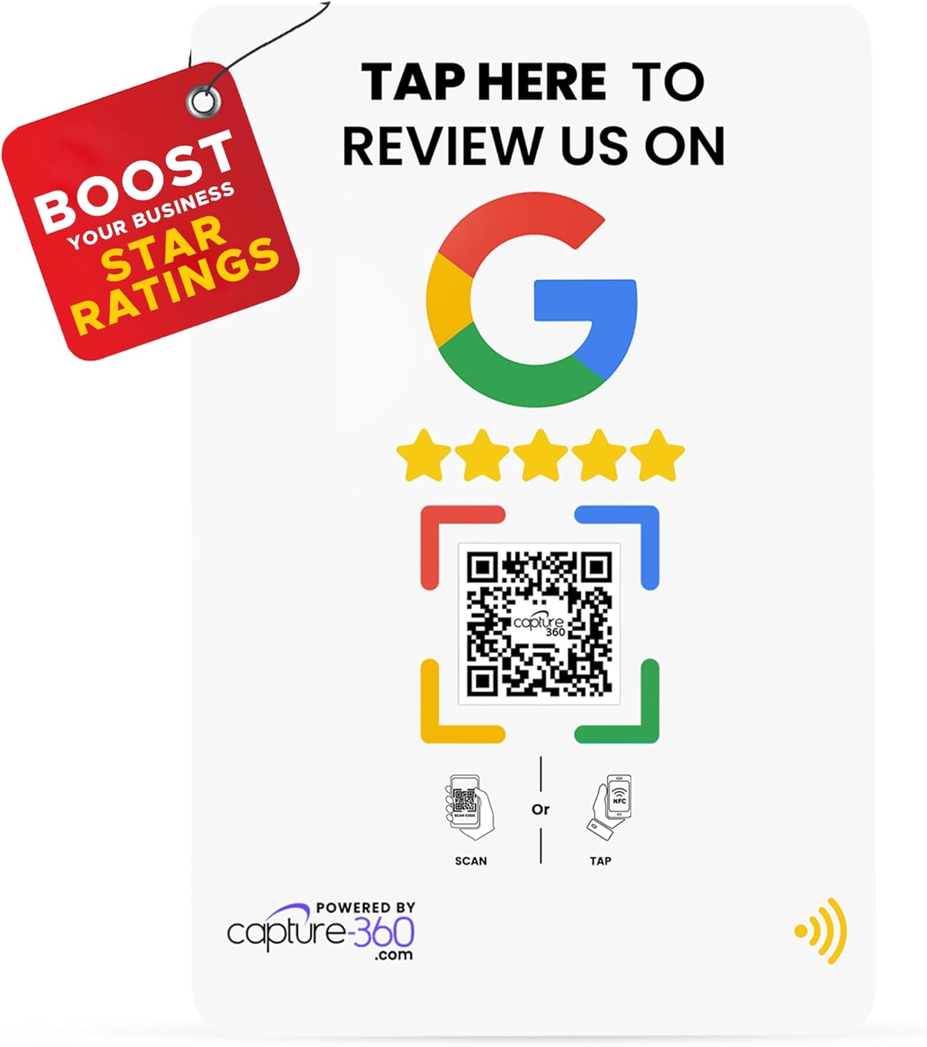 NFC Business Google Review Tap Card, Contactless, Enhances SEO, Saves Time, User-Friendly, Reusable, Boosts Online Presence & Encourages Business Feedback (White, 5-Pack Google Cards)