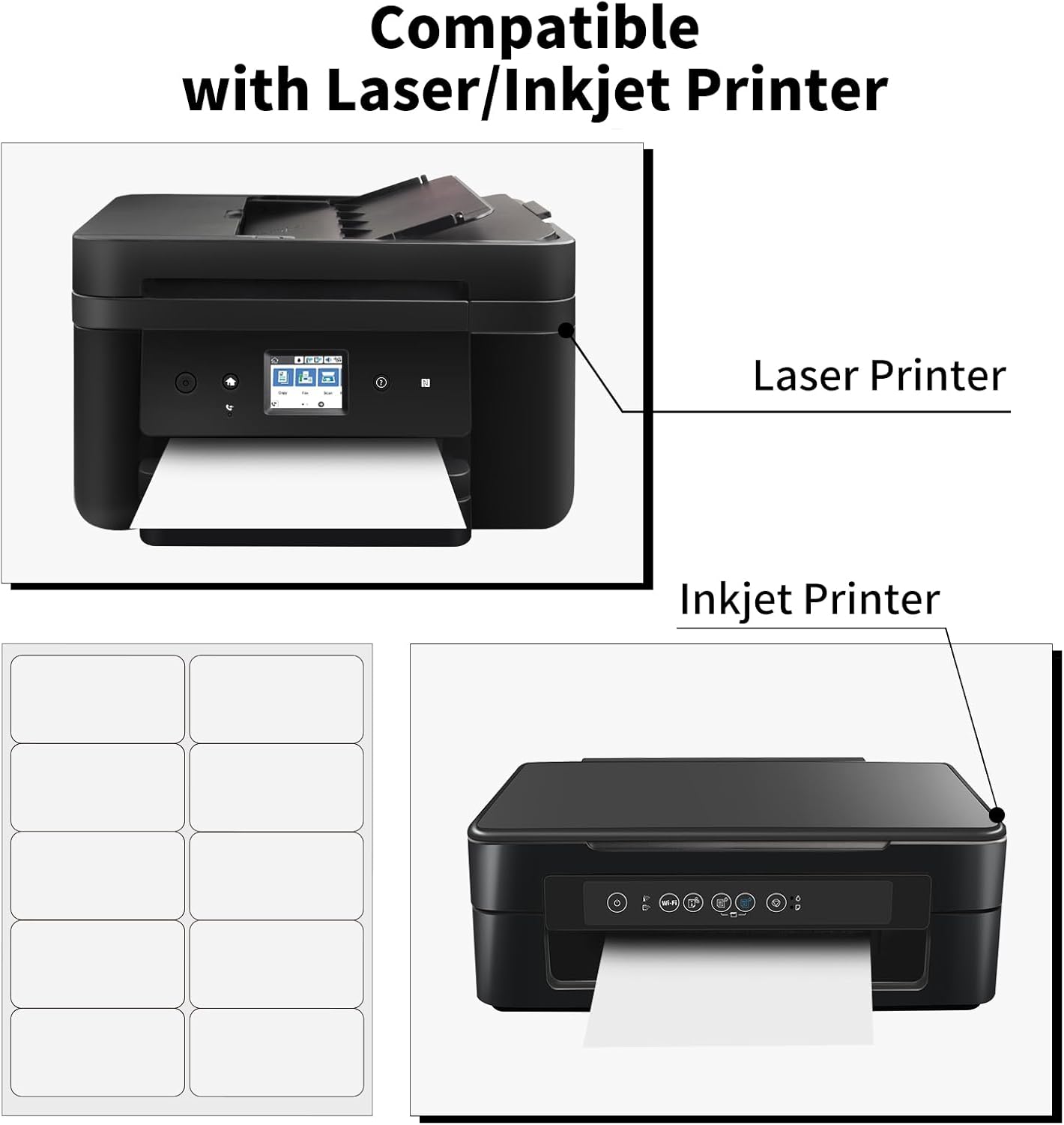 100 Sheets 2"x4" Shipping Address Labels for Laser and Inkjet Printer, 10 Per Page 1000 Labels Strong Adhesive Internet Mailing Shipping Labels