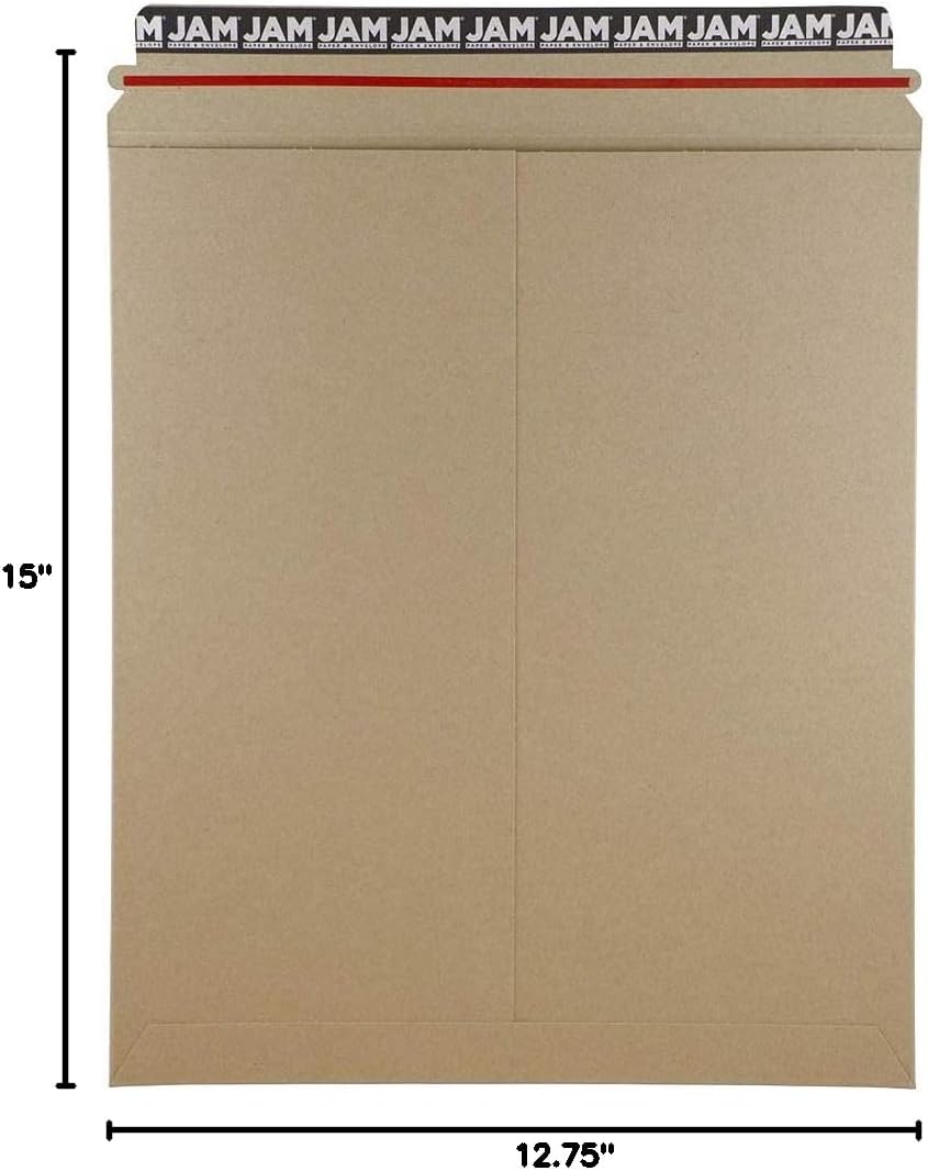 JAM PAPER Stay-Flat Photo Mailer Envelopes with Peel & Seal Closure - 12 3/4 x 15 - Brown Kraft - 6 Rigid Mailers/Pack