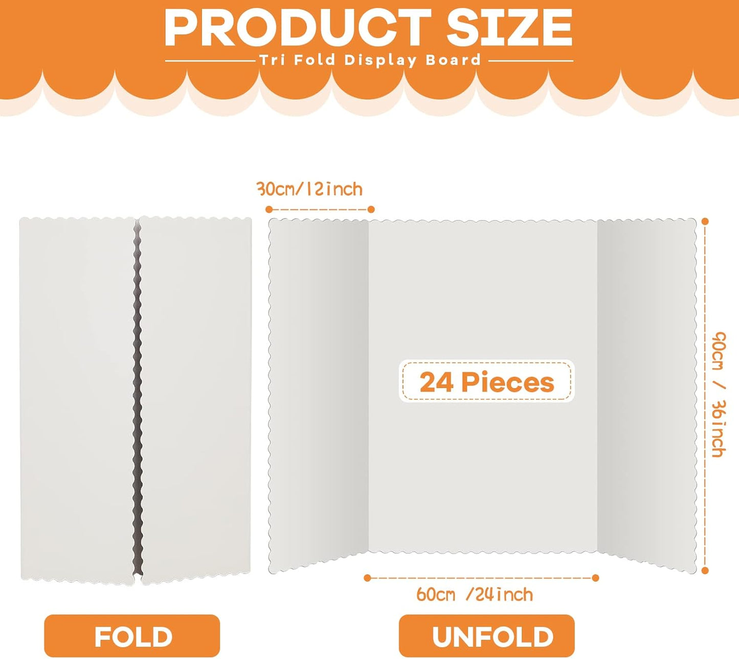 Ctosree 24 Pcs Tri Fold Board Bulk, Science Fair Project Board,Lightweight Presentation Trifold Display Poster Board, Single Wall(36 x 48 Inch,White)
