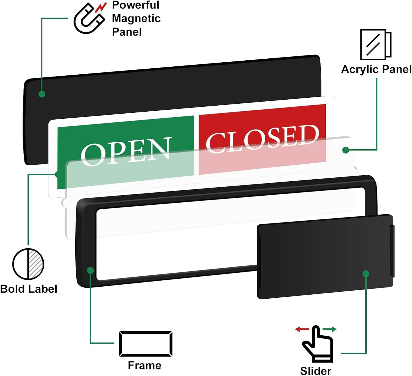 Open Closed Signs for Business，Privacy Slider Indicator Door Sign for Storefront, Restaurants, Office, Library, Gym, Hotel & Community Center-Black