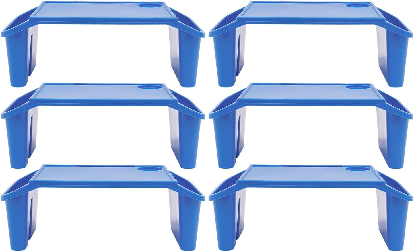 6 Pack Kids Lap Desk Tray with Storage Slots, Portable Lap Desk, Activity Tray, Drawing, Stackable, Writing, Eating, Classroom, 19.69" L x 9.84" W x 7.1" H (Blue)