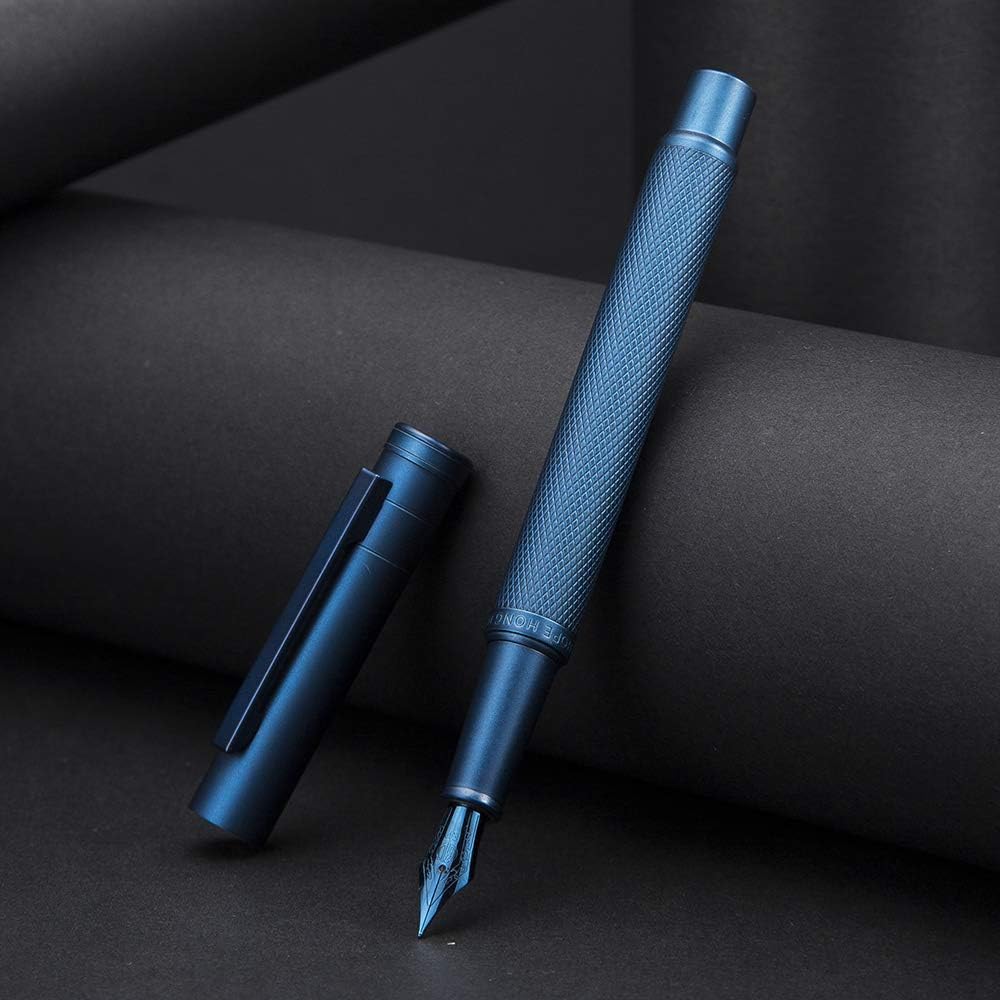 Hongdian 1851 Dark Blue Forest Fountain Pen Medium Nib, Classic Design with Converter and Metal Pen Case