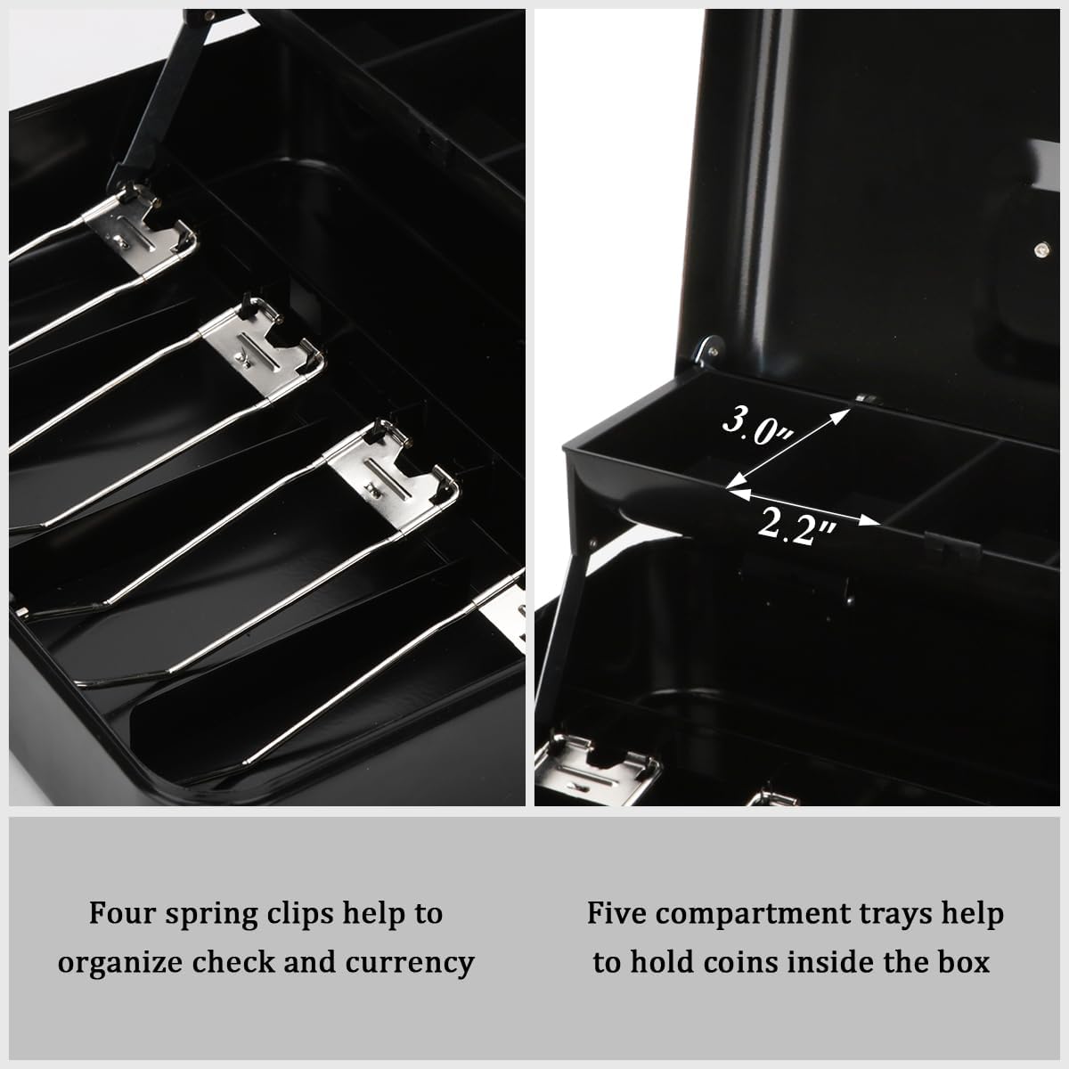 Jssmst Large Cash Box with Money Tray and Lock - Locking Safe Money Box for Small Business, 11.8L x 9.5W x 3.5H Inches, Black, SM-CB0501L