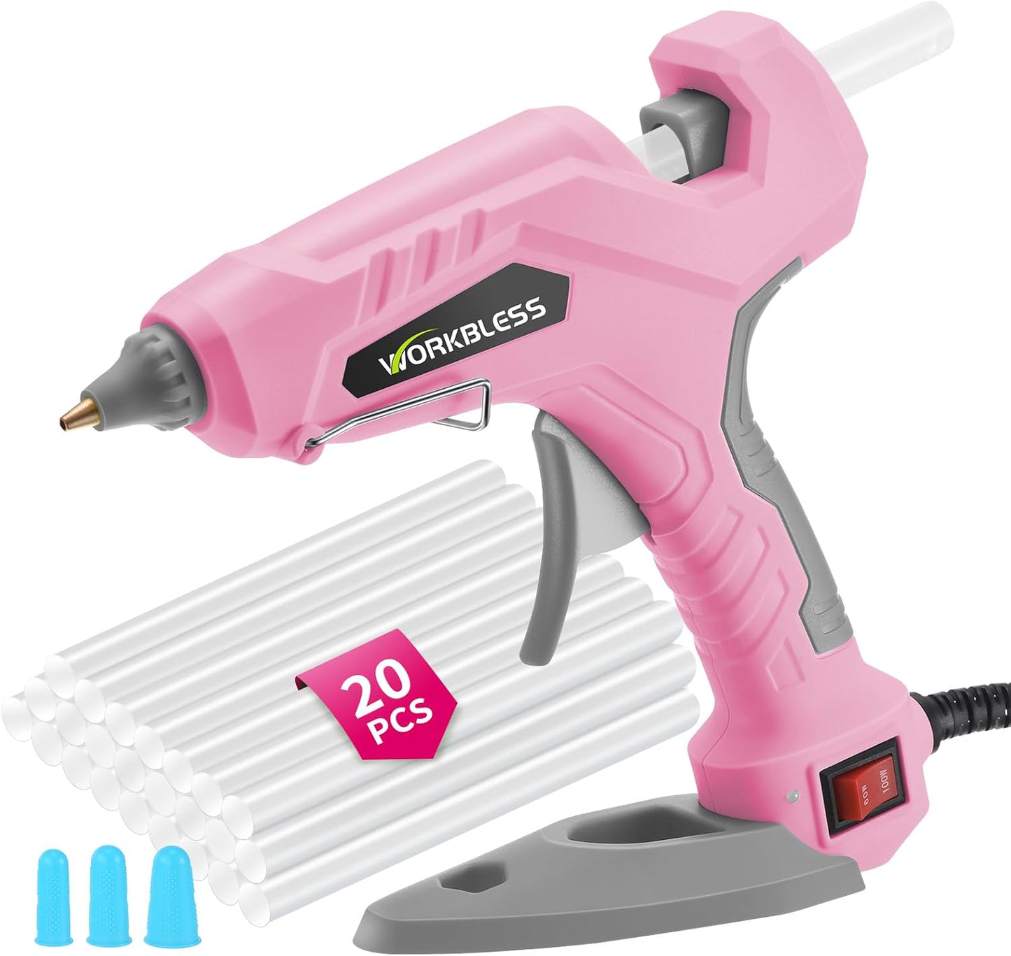 WorkBless Pink Hot Glue Gun, Dual Temp Glue Gun 60W/100W, Fast Heating Heavy and Duty Glue Gun with 20PCS Full Size Glue Sticks for Arts, Home Repair, DIY & Industrial Use
