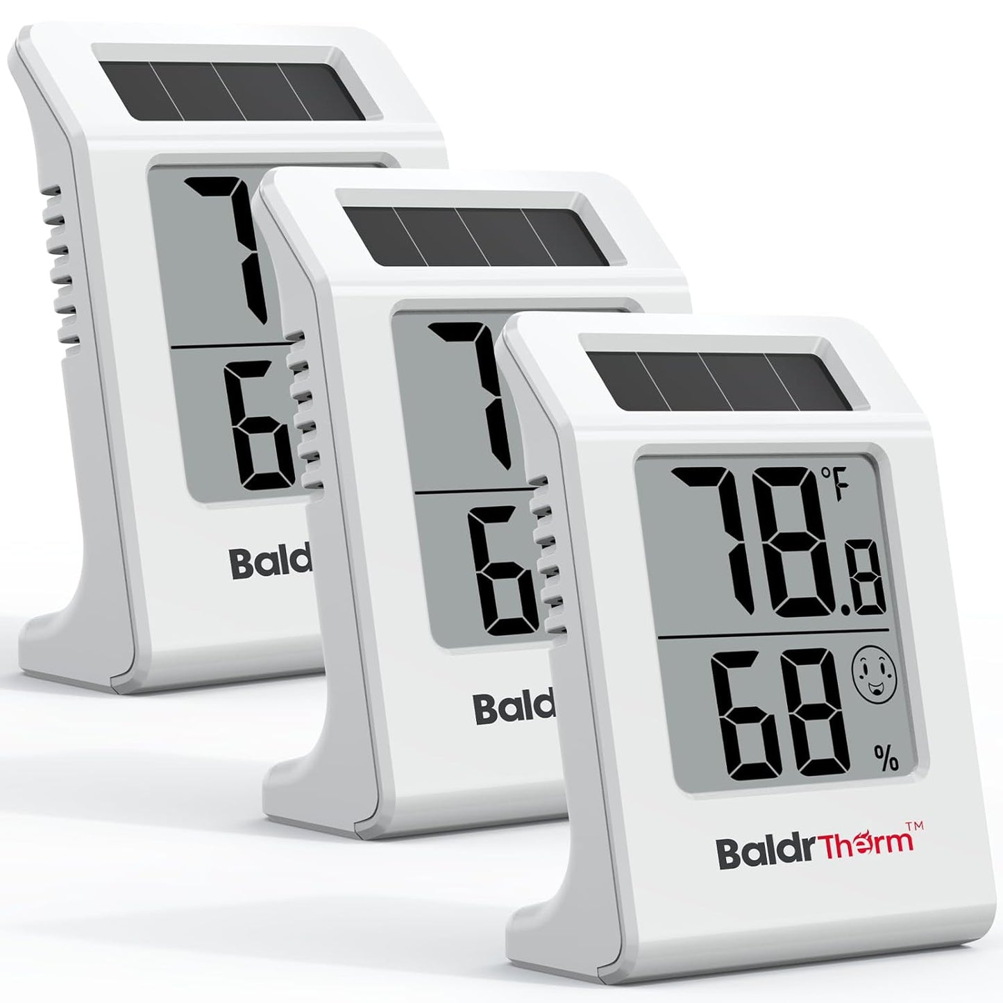 2.2'' Digital Thermometer and Hygrometer Meter, Solar-Powered Indoor Temperature Sensor Humidity Monitor, Humidity Gauge for Baby Rooms, Bedrooms, Home, Office, and Wine Cellars, 3Pack