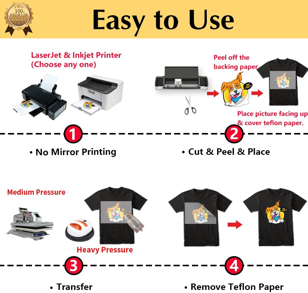 TransOurDream Heat Transfer Paper for Dark Fabric (40 Sheets, 8.5x11", Dark 3.0) Printable Iron on Transfers for Laserjet & Inkjet Printer, Printable Heat Transfer Vinyl for Tshirts (D3-40)