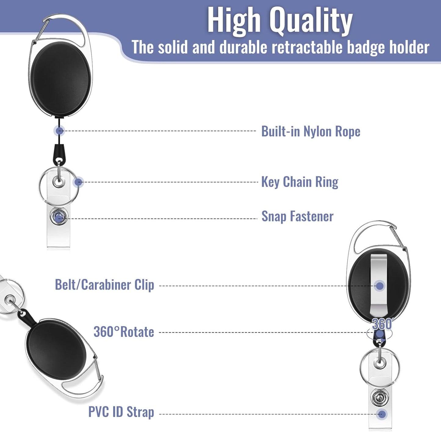 80 Pcs Badge Reels Retractable Bulk ID Badge Holders Retractable Lanyards with Carabiner Reel Clip for Keys, Badge Name Card Holders