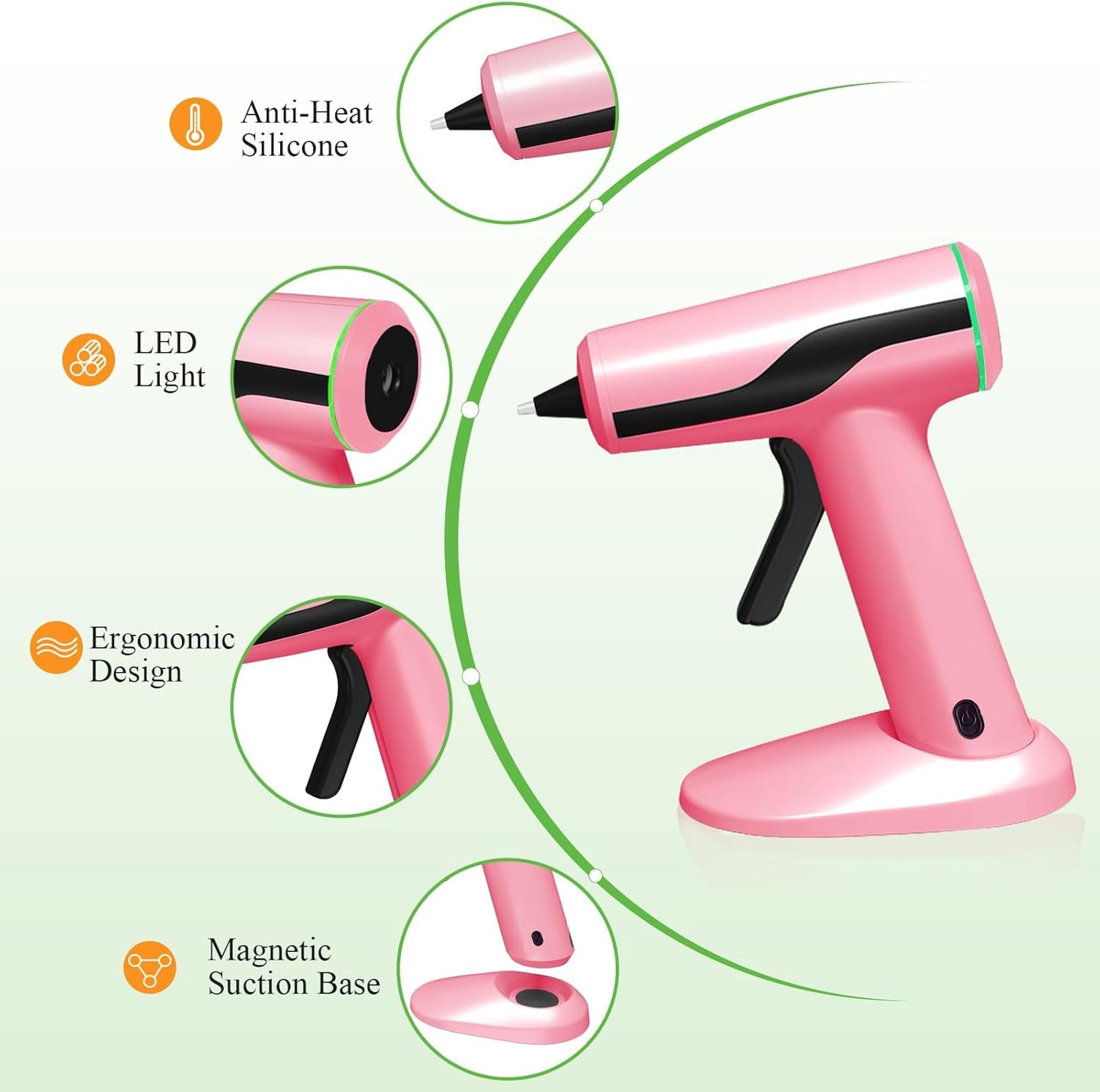 MONVICT Cordless Hot Glue Gun Kit, USB-C Rechargeable Mini Pink Glue Gun with 40 Pcs Premium Glue Sticks, 10 Pcs Craft sticks, Carrying Case, Smart Power-Off Hot Melt Glue Gun for DIY Craft Gift