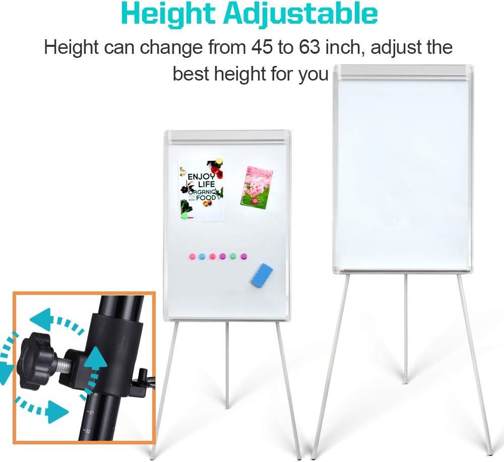 36" x 24" Magnetic Board Dry Erase Easel with Adjustable Tripod Stand – Portable White Board Easel for Office, Classroom Presentations – Includes 25 Flip Chart Paper, Magnets & Eraser