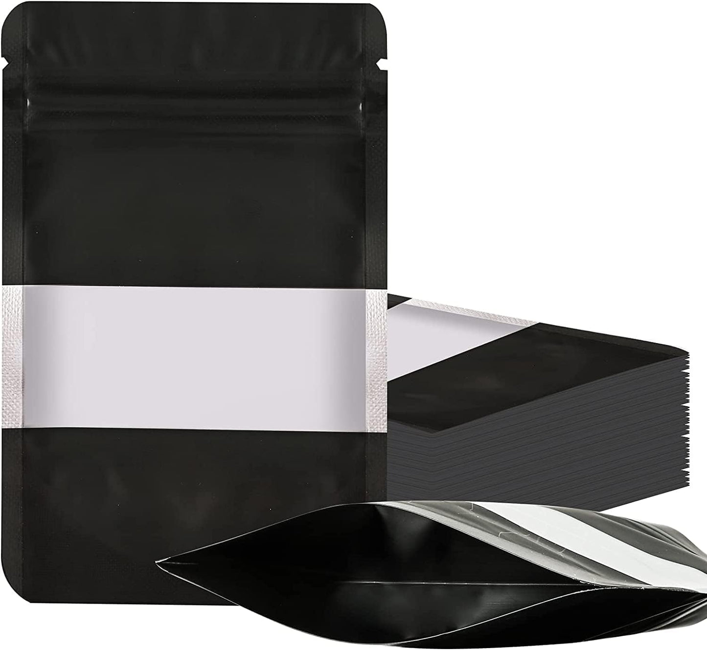 100 Pieces Smell Proof Mylar Resealable Food Storage Bags With Clear Window, Foil Pouch Stand-up for Self Sealing Supplies (Black, 5.3 x 7.8 Inch)